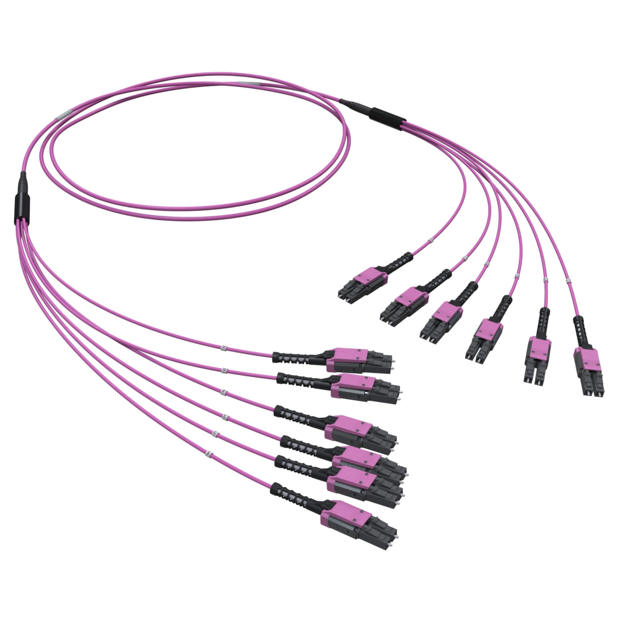 Оптическая разветвительная сборка 12ОВ 50/125 OM4, 6хLC двухволоконный (Duplex) Uniboot/6хLC двухволоконный (Duplex) Uniboot, 10м