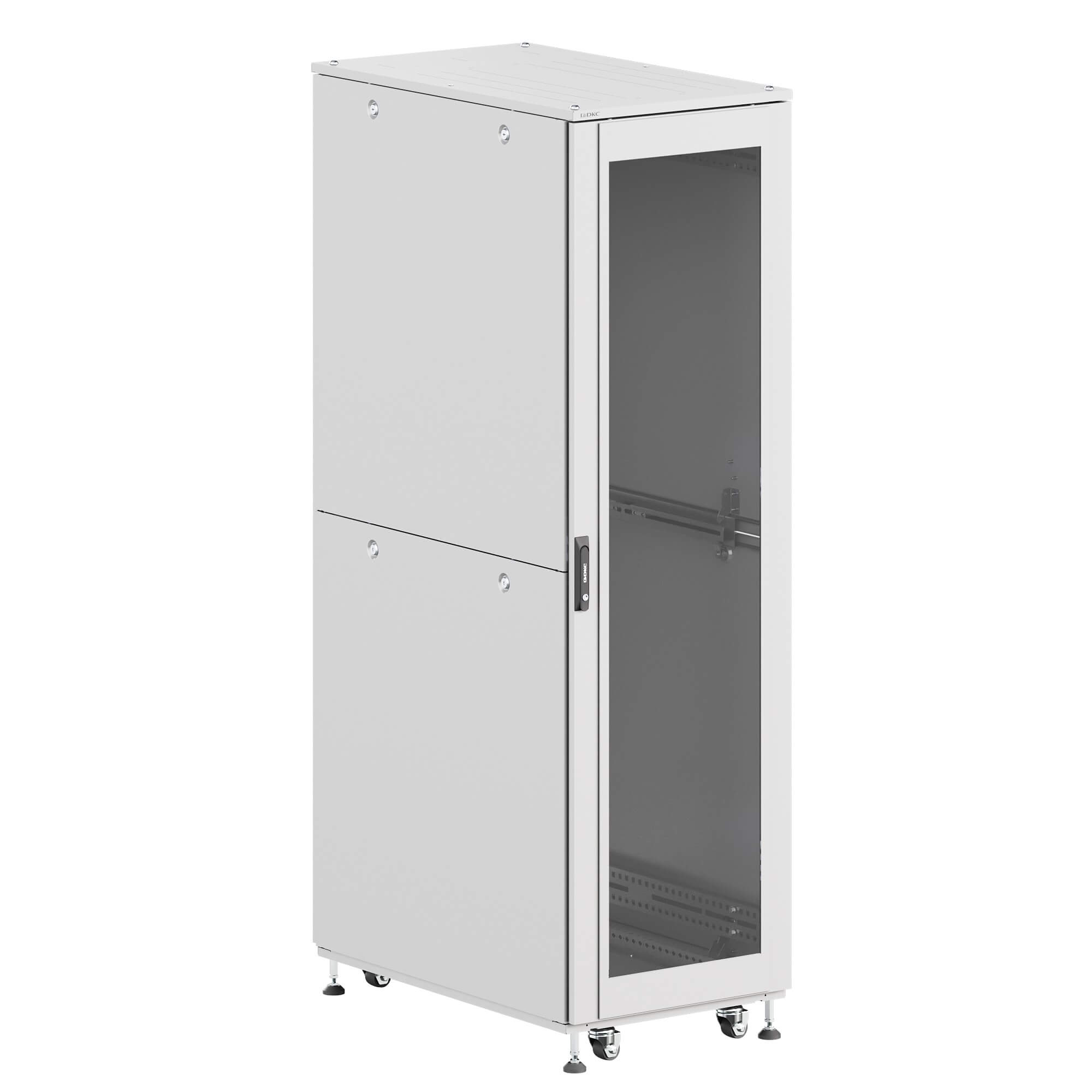 Шкаф ДКС телекоммуникационный, Серия Т, напольный, разобранный 19", 47U 600x1000мм, крыша с вырубкой, дверь стекло и двойная сплошная металл, двойные боковые панели, серый RAL7035
