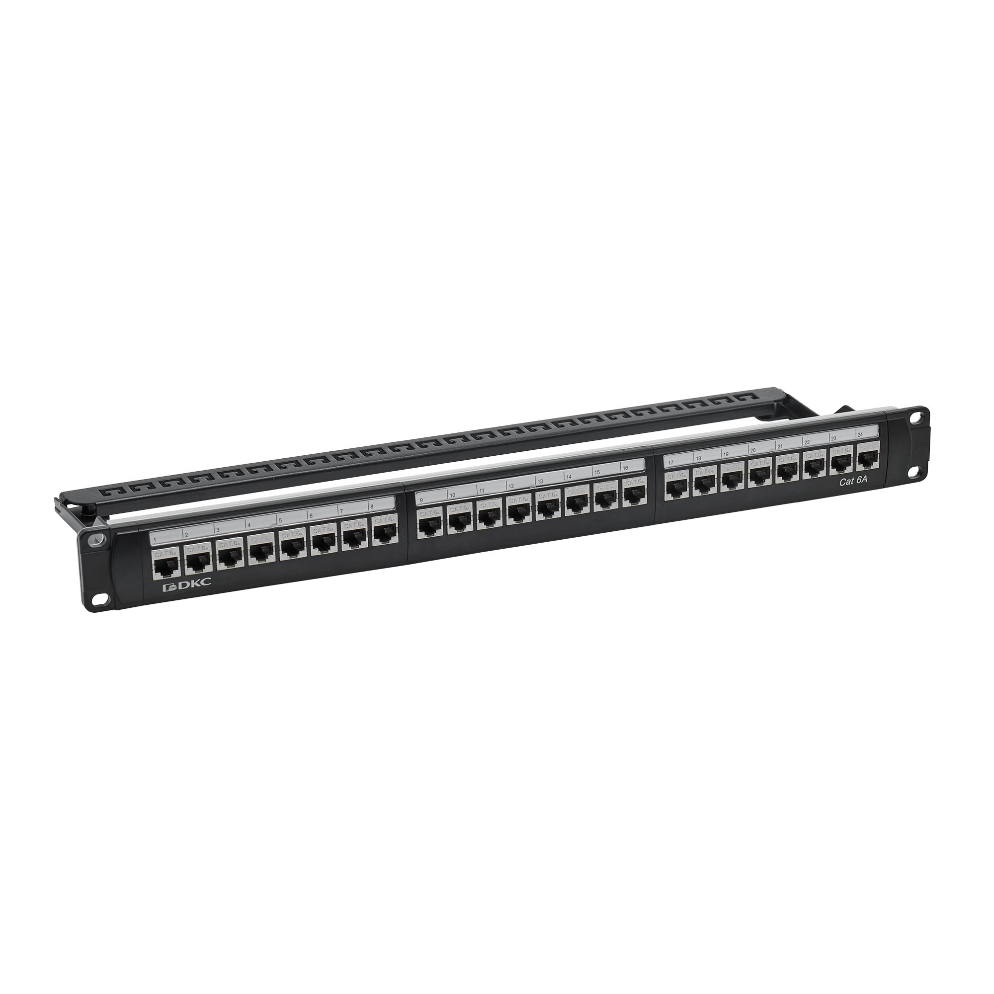 Патч-панель модульная 19", 1U, CAT6A, 24 порта RJ45 Кейстоун (Keystone), экранированная