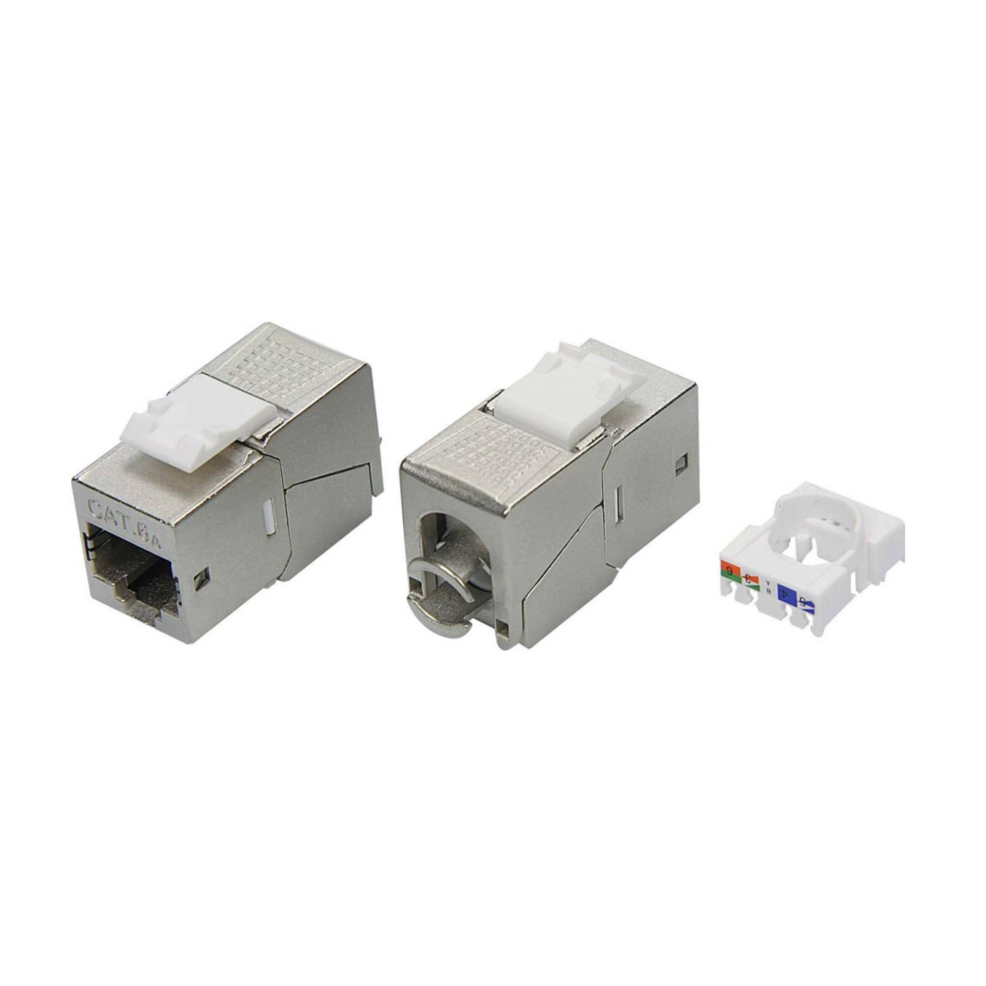 Модуль Кейстоун (Keystone) RJ45 CAT 6A экранированный (STP), 180 градусов, Toolless, серебристый