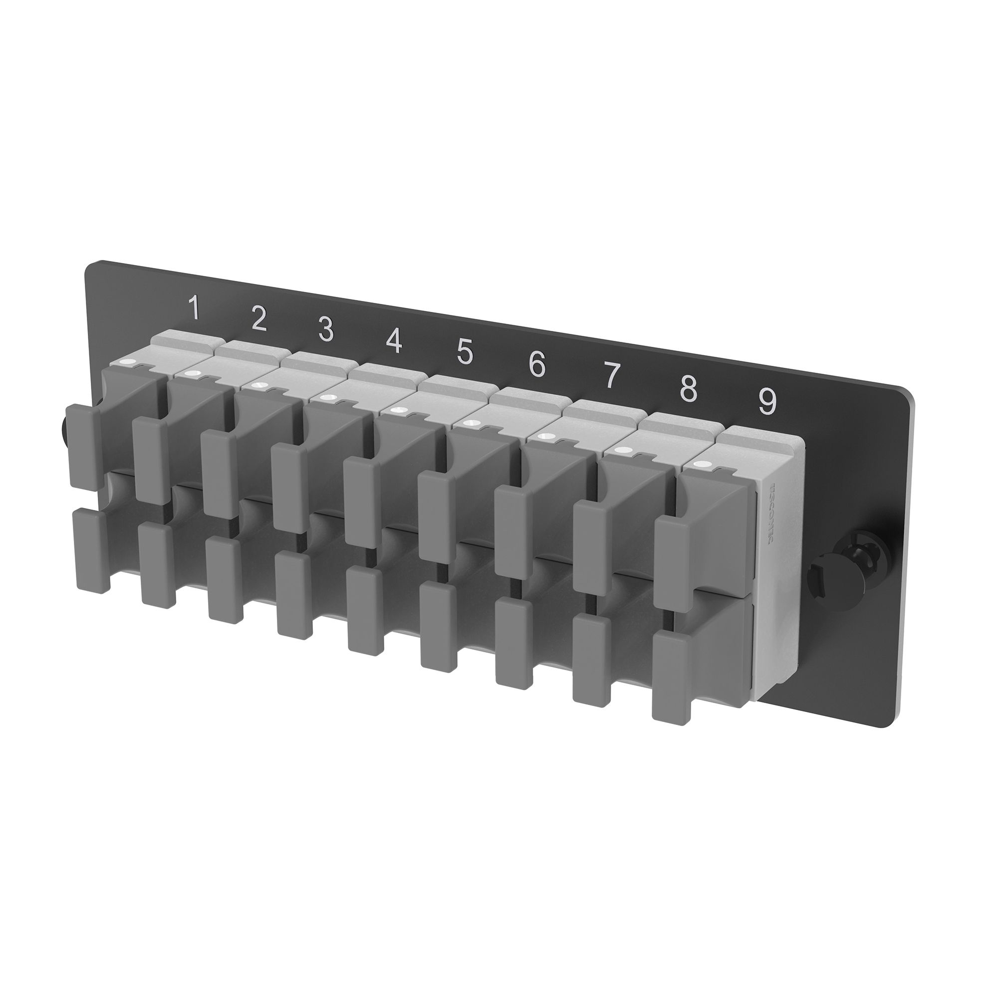 Адаптерная планка 18xMTP(12) адаптеров (allign key) (цвет адаптеров - серый), OM4, 1 HU