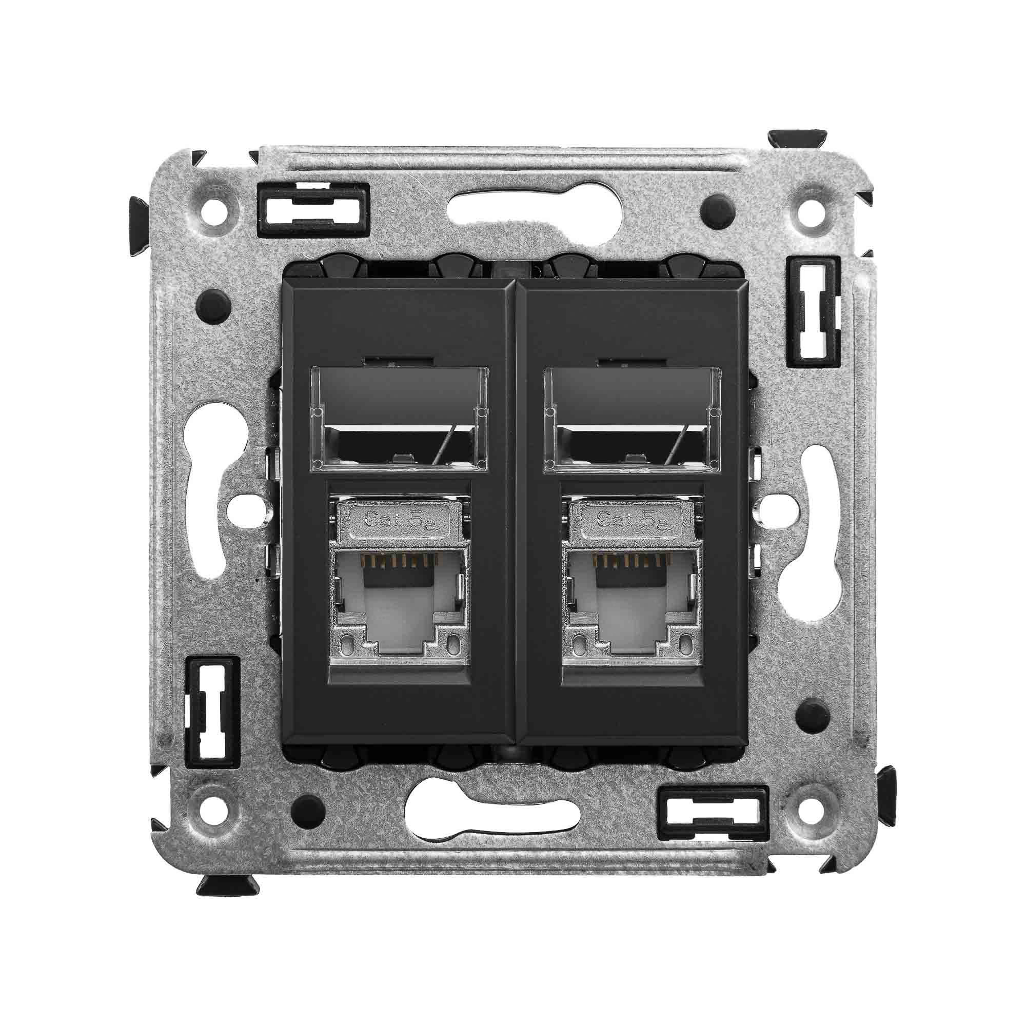 Компьютерная розетка RJ-45 в стену, кат.5e двойная экранированная, Avanti, черный матовый