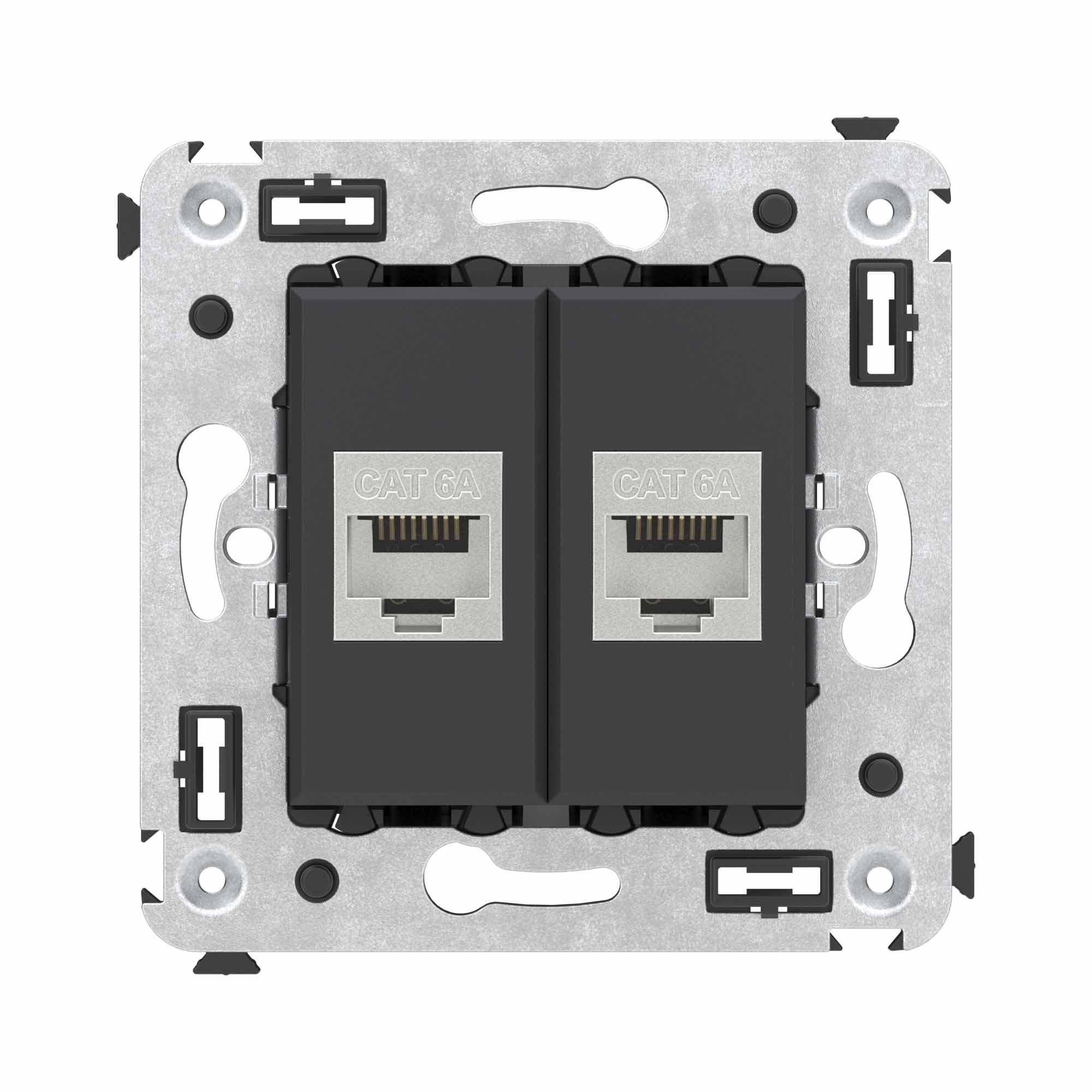 Компьютерная розетка RJ-45 без шторки в стену, кат.6А двойная экранированная, Avanti, черный матовый