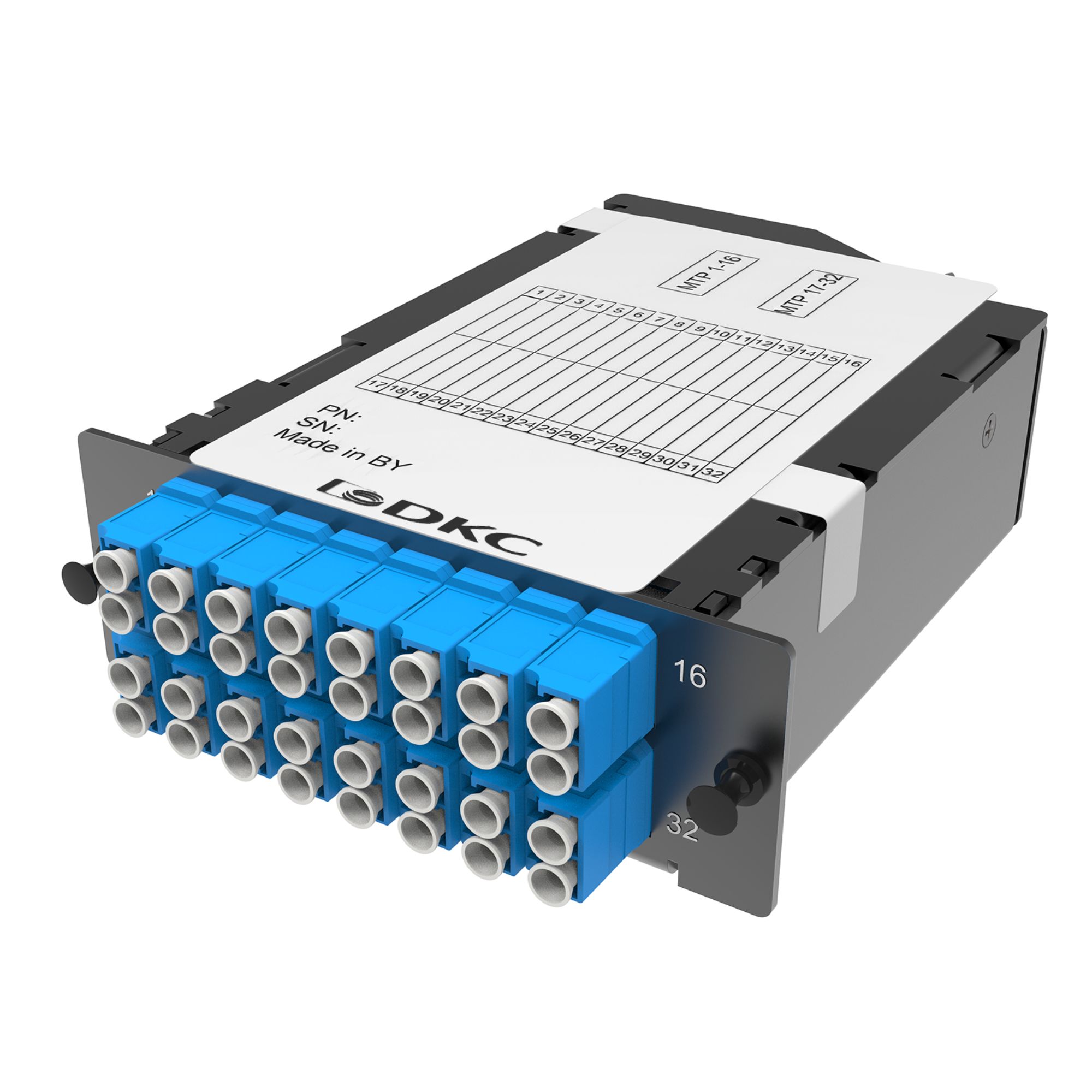 Претерминированная кассета 32 ОВ, OS2, 2xMTP(16)f/16xLC-UPC двухволоконный (Duplex), 1 HU