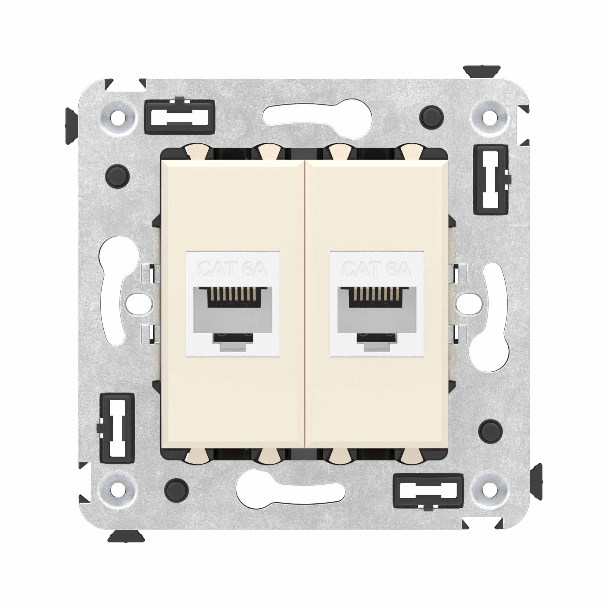 Компьютерная розетка RJ-45 без шторки в стену, кат.6А двойная, Avanti, ванильная дымка
