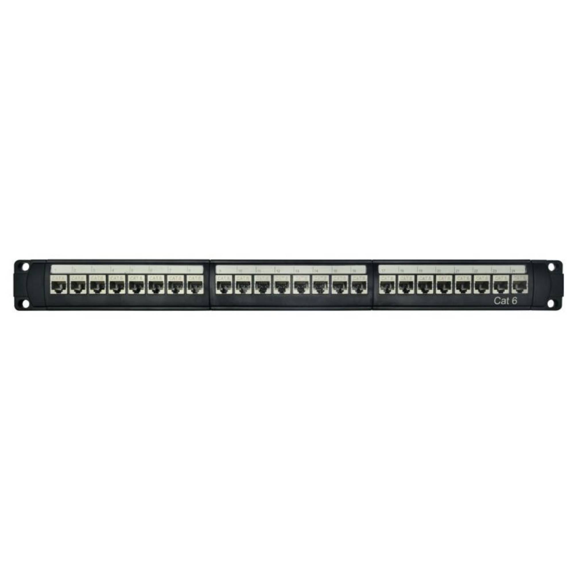 Патч-панель модульная 19", 1U, CAT6, 24 порта RJ45 Кейстоун (Keystone), экранированная