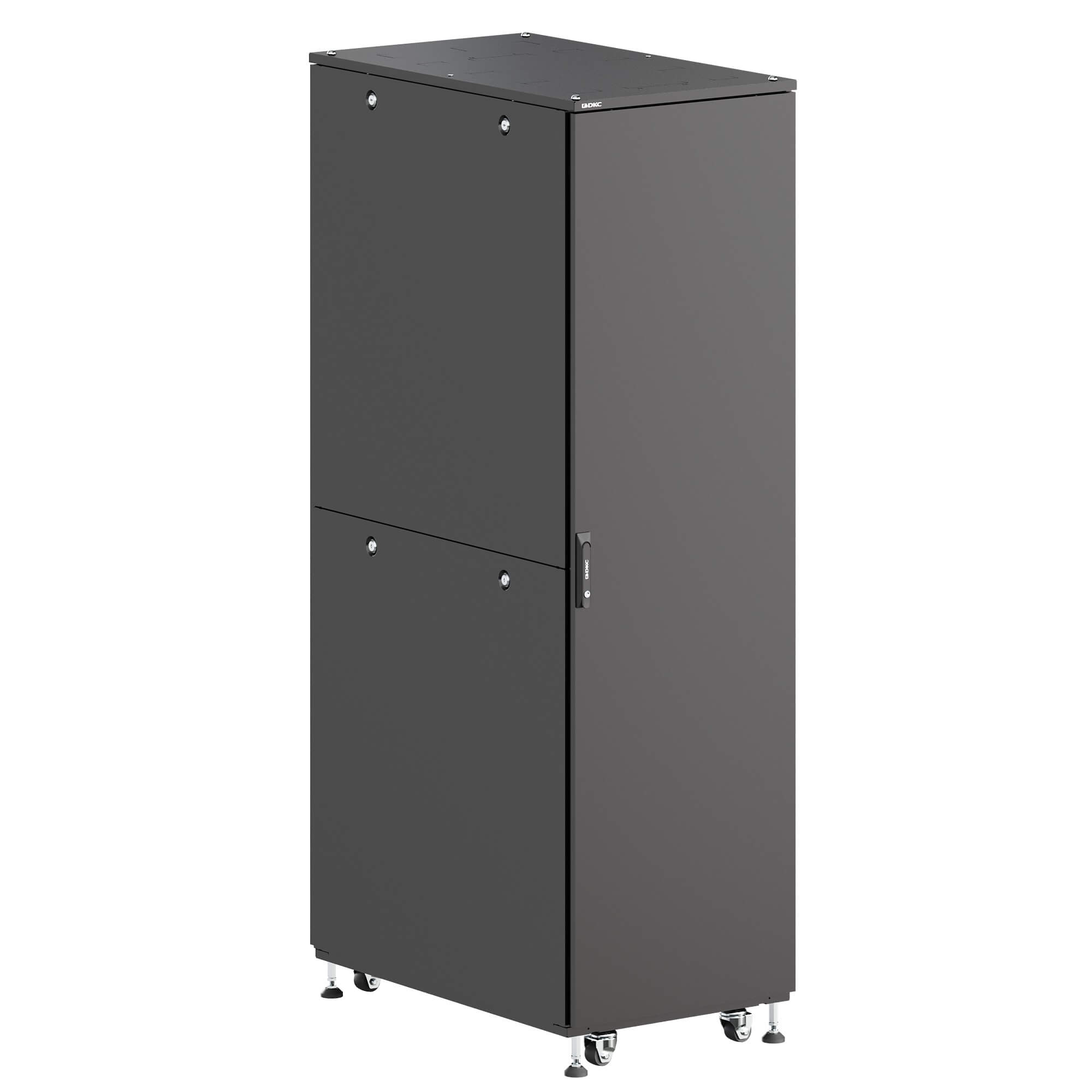 Шкаф ДКС телекоммуникационный, Серия Т, напольный, разобранный 19", 42U 800x800мм, крыша с вырубкой, сплошная металл и двойная сплошная металл, двойные боковые панели, черный RAL9005