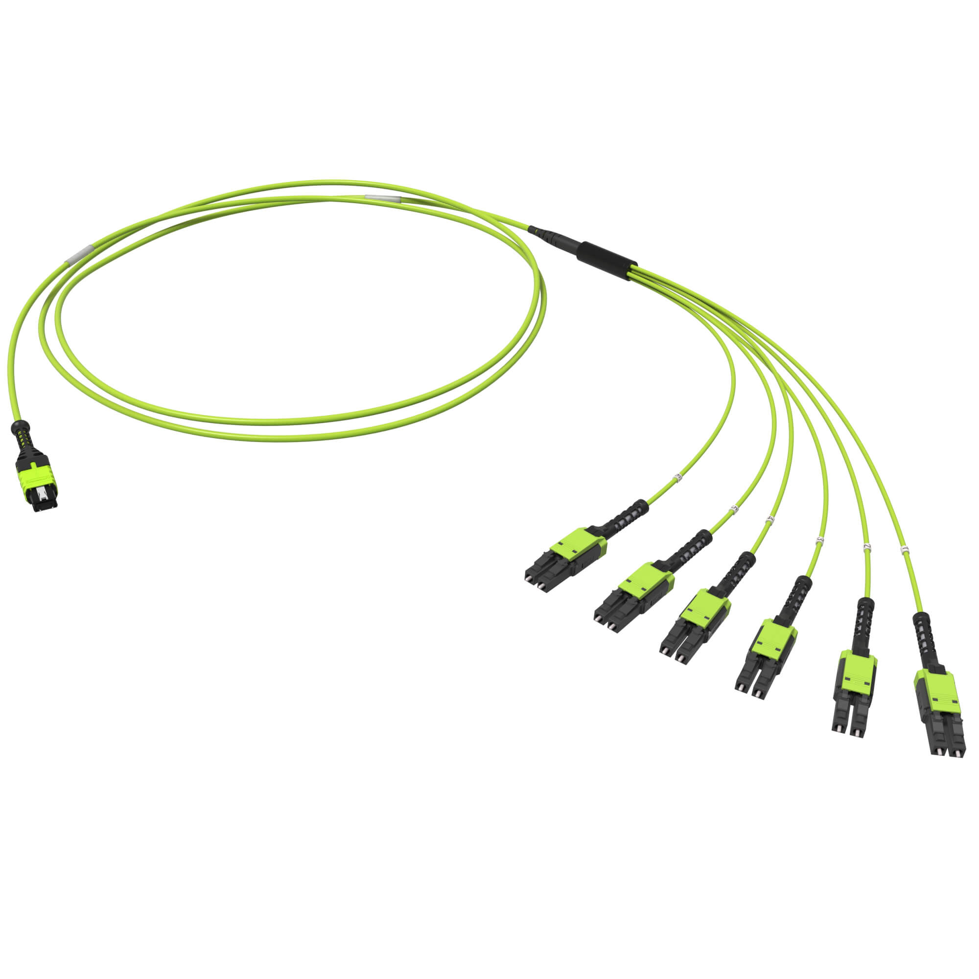 Оптическая разветвительная сборка 12ОВ 50/125 OM5, 1xMTP PRO(12)/6хLC двухволоконный (Duplex) Uniboot, 1м (предустановленная конфигурация: MTP Male , тип полярности - прямая (Tx-->Rx)