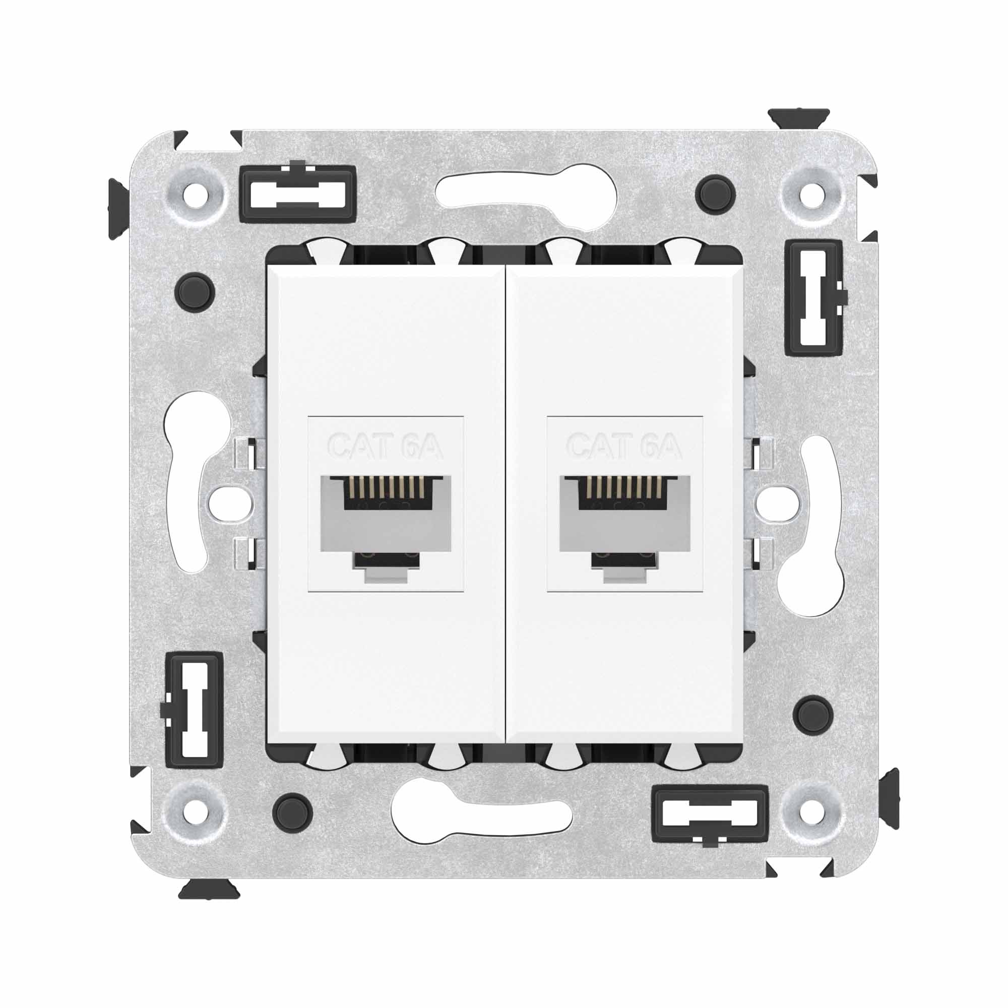 Компьютерная розетка RJ-45 без шторки в стену, кат.6A двойная, Avanti, белое облако