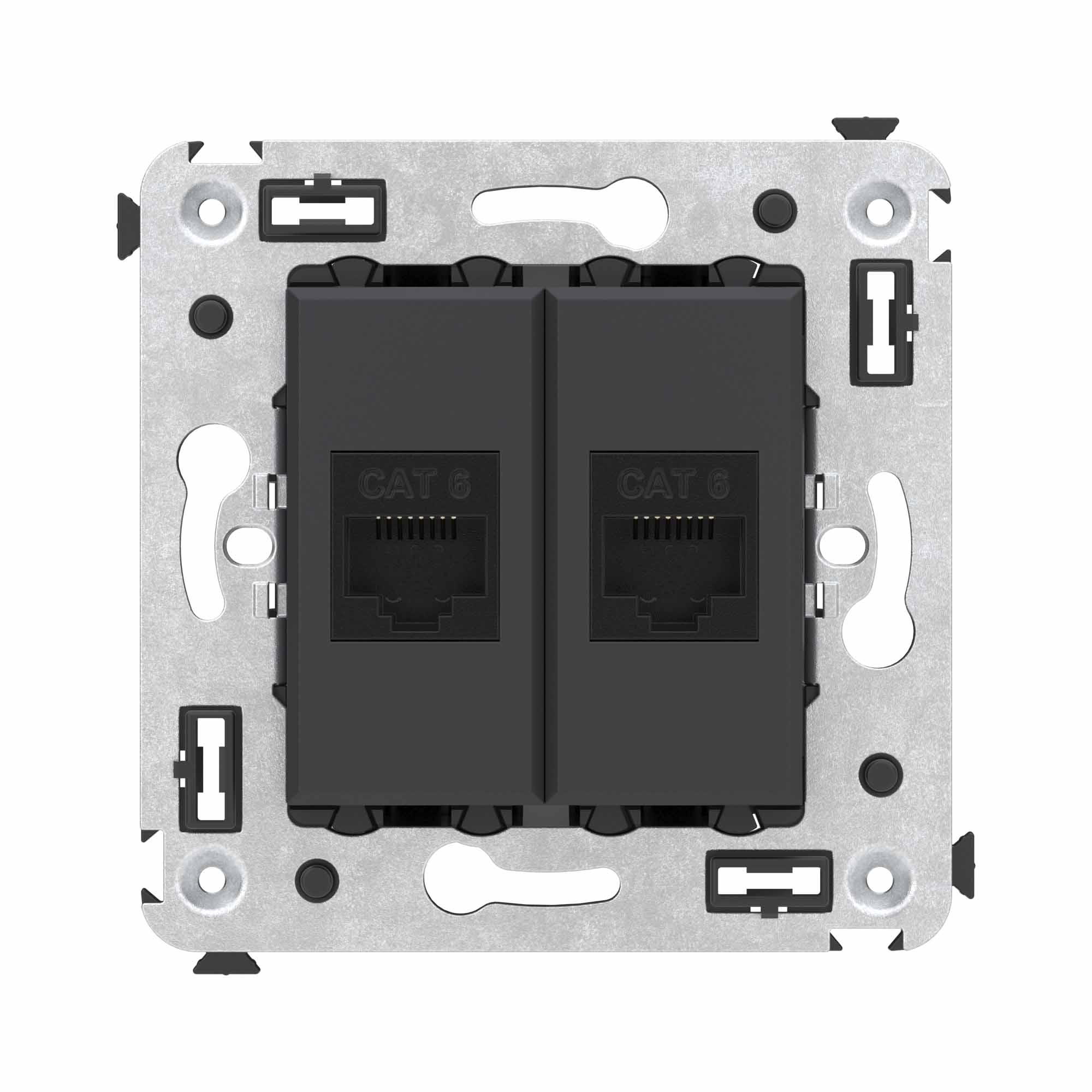 Компьютерная розетка RJ-45 без шторки в стену, кат.6 двойная, Avanti, черный матовый