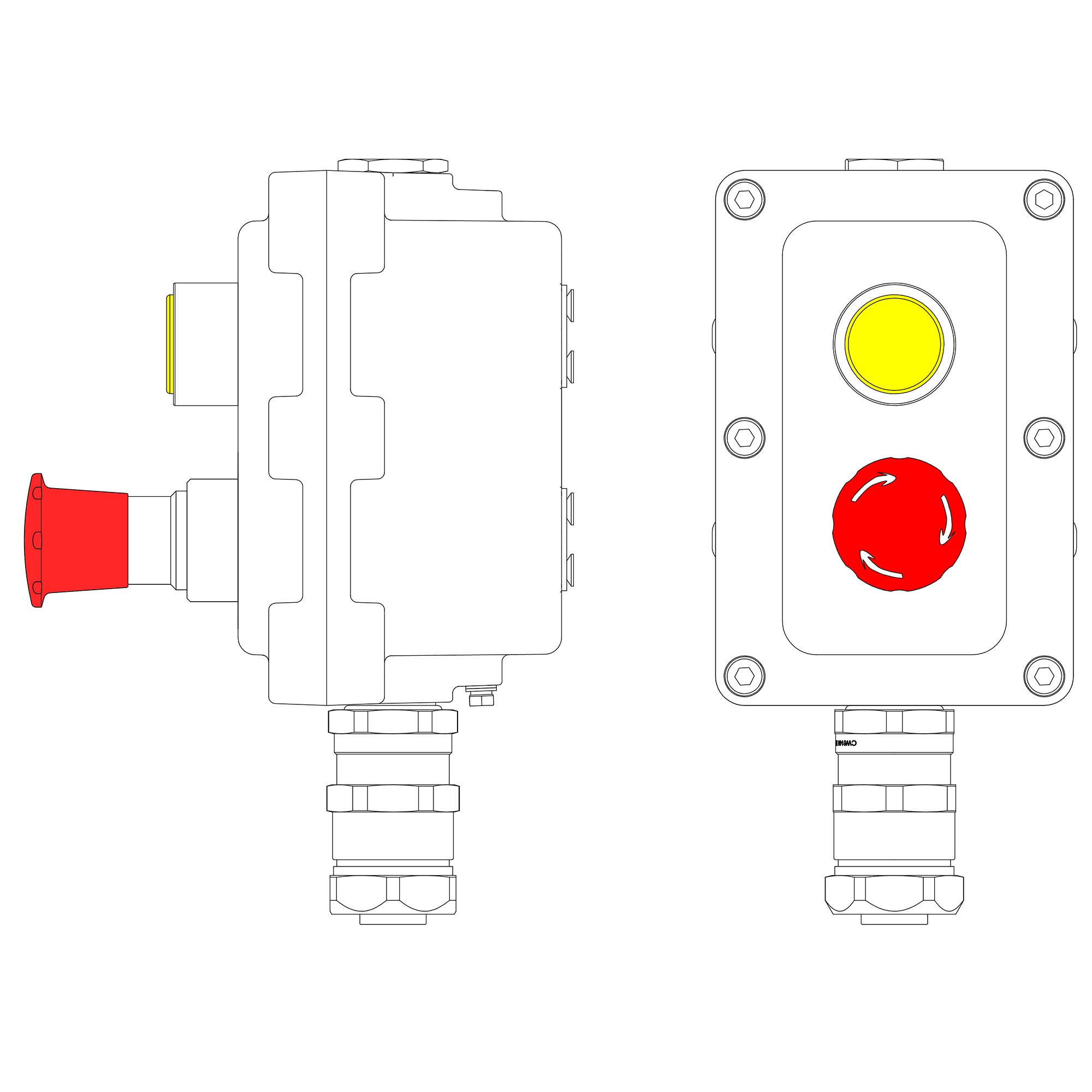 Взрывонепроницаемый пост управления из алюминия LCSD-02-B-MC-L1Y(220)x1-P6R(11)x1-PCMB-KAEPM3MHK-20 / 1Ex d IIB T5 Gb / Ex tb IIIC T95°С Db IP66