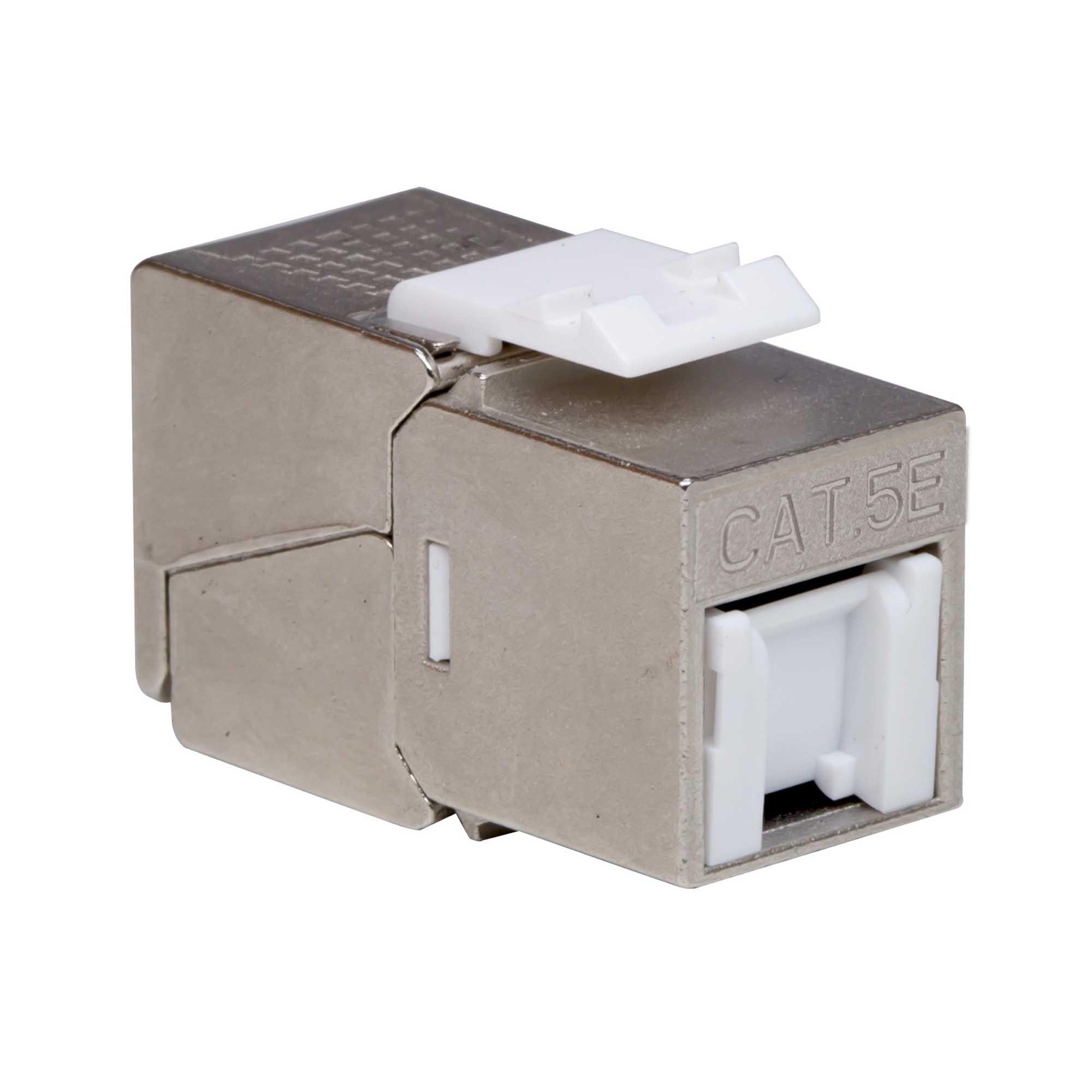 Модуль Кейстоун (Keystone) RJ45 CAT 5E с пылезащитной шторкой, экранированный(STP), 180 градусов, Toolless, серебристый