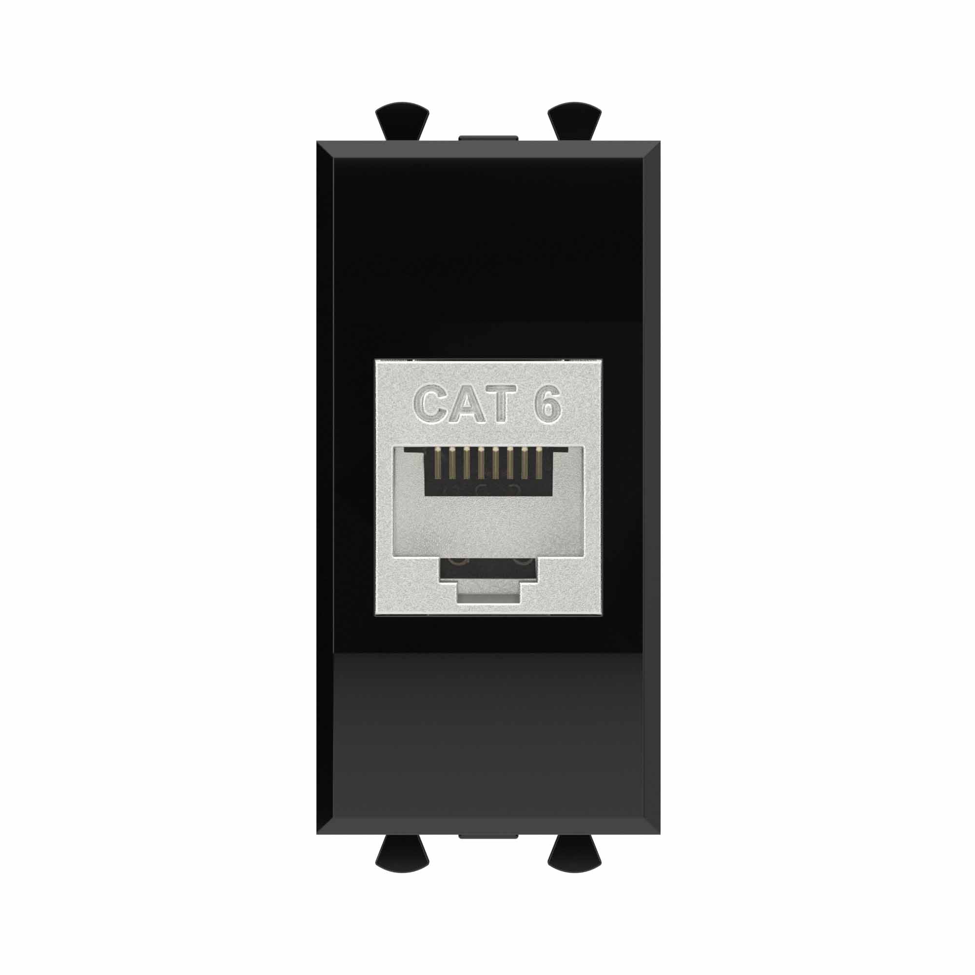 Компьютерная розетка RJ-45 без шторки модульная, кат.6 экранированная, Avanti, черный квадрат, 1 модуль