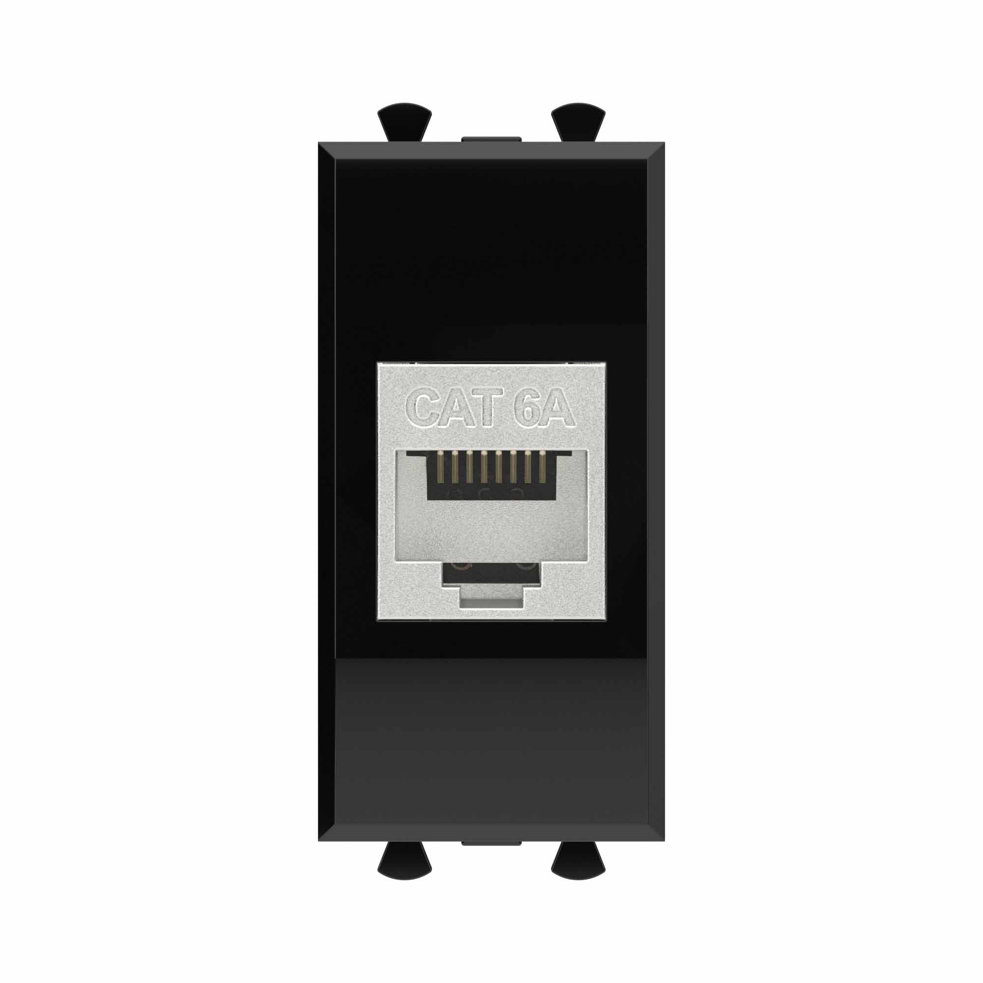 Компьютерная розетка RJ-45 без шторки модульная, кат.6А экранированная, Avanti, черный квадрат, 1 модуль