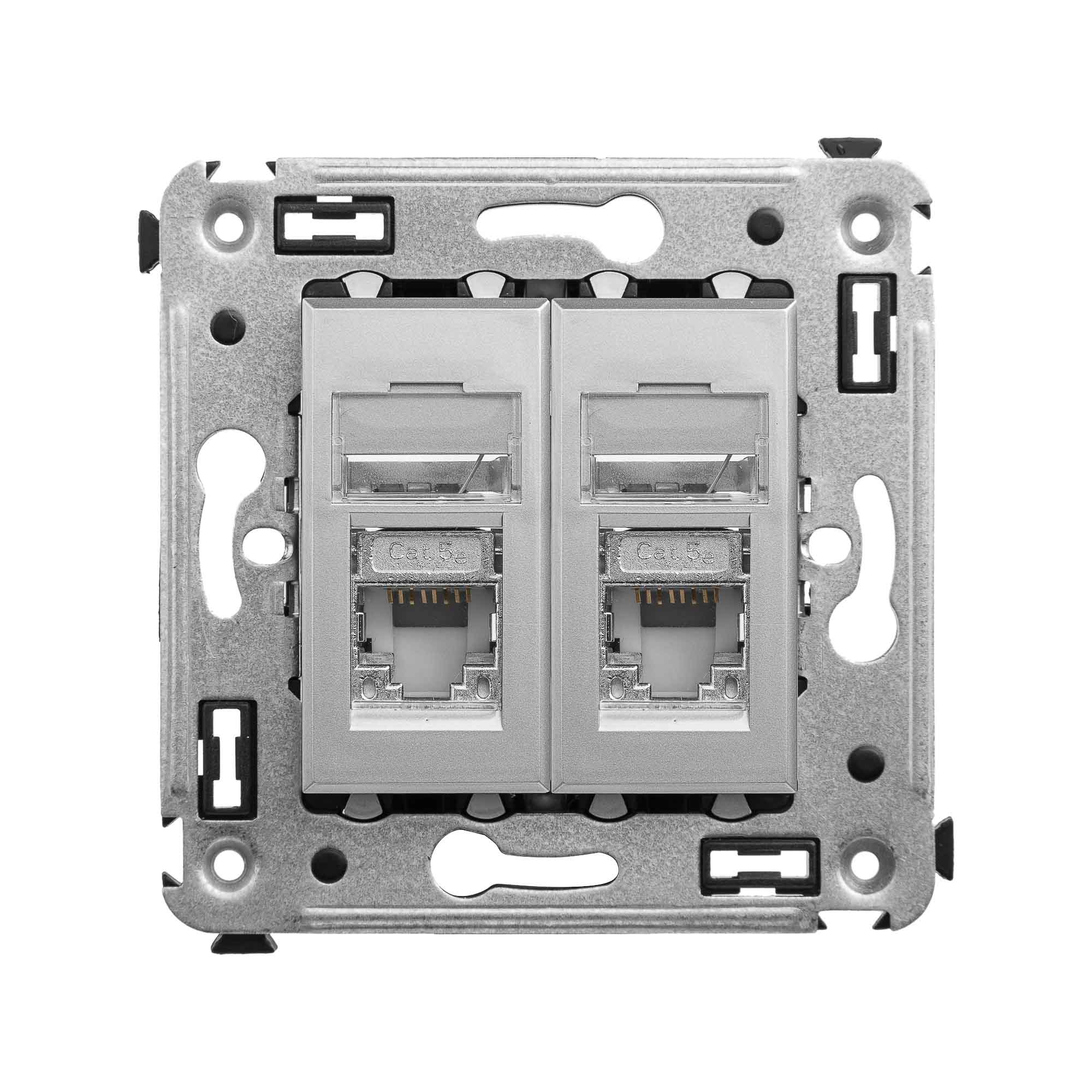 Компьютерная розетка RJ-45 в стену, кат.5e двойная экранированная, Avanti, закаленная сталь