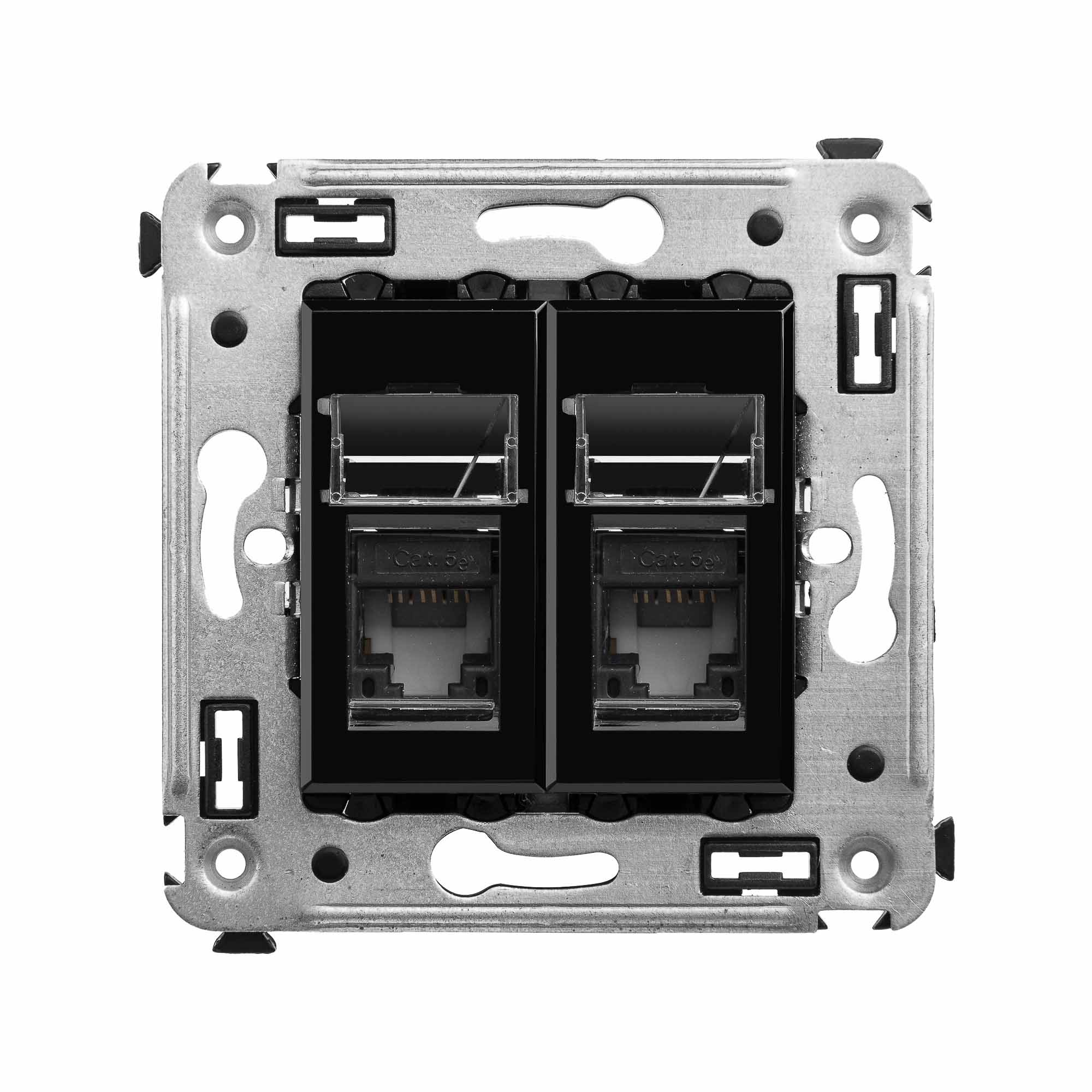Компьютерная розетка RJ-45 в стену, кат.5e двойная, Avanti, черный квадрат