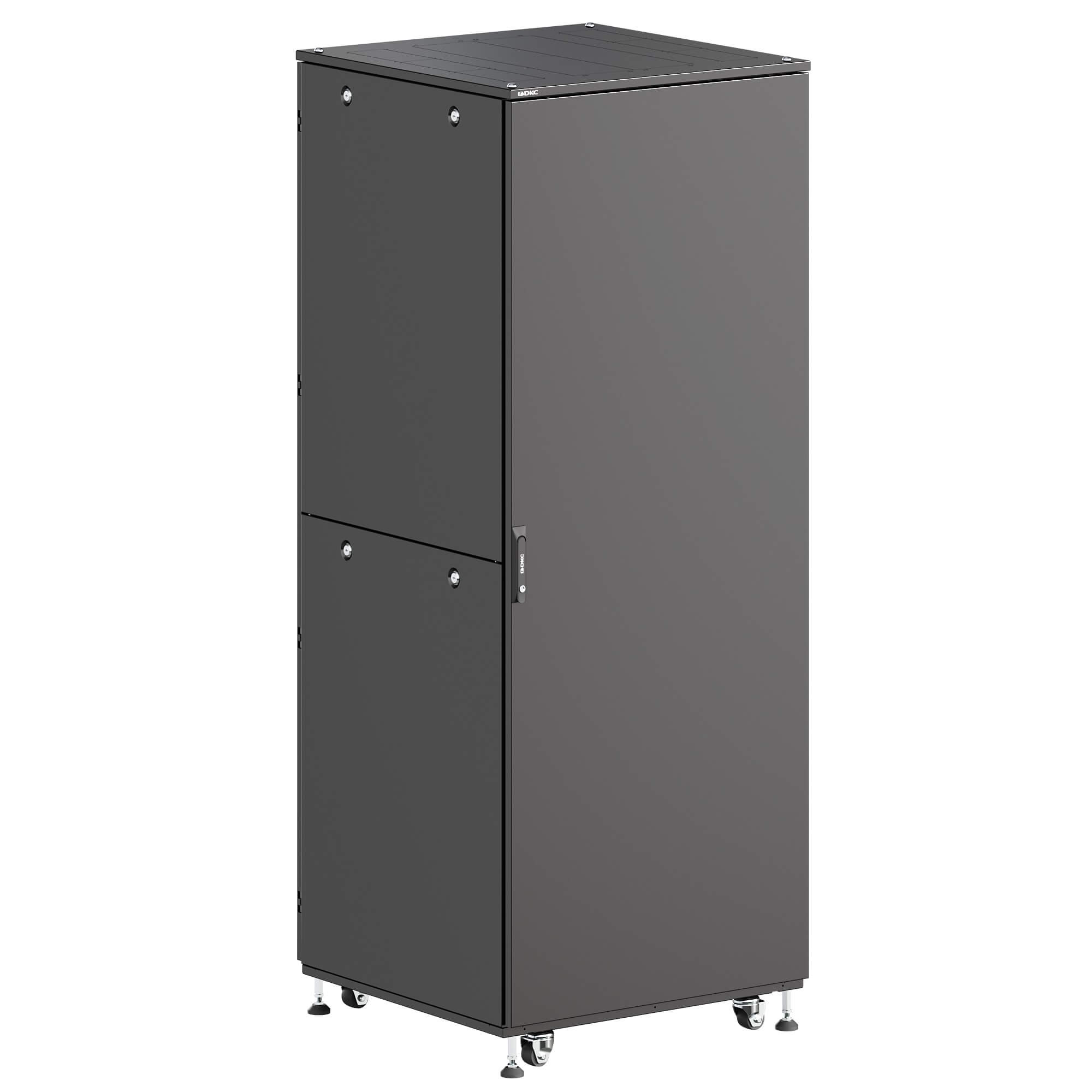 Шкаф ДКС телекоммуникационный, Серия Т, напольный, разобранный 19", 47U 600x1000мм, крыша с вырубкой, сплошная металл и сплошная металл, двойные боковые панели, черный RAL9005