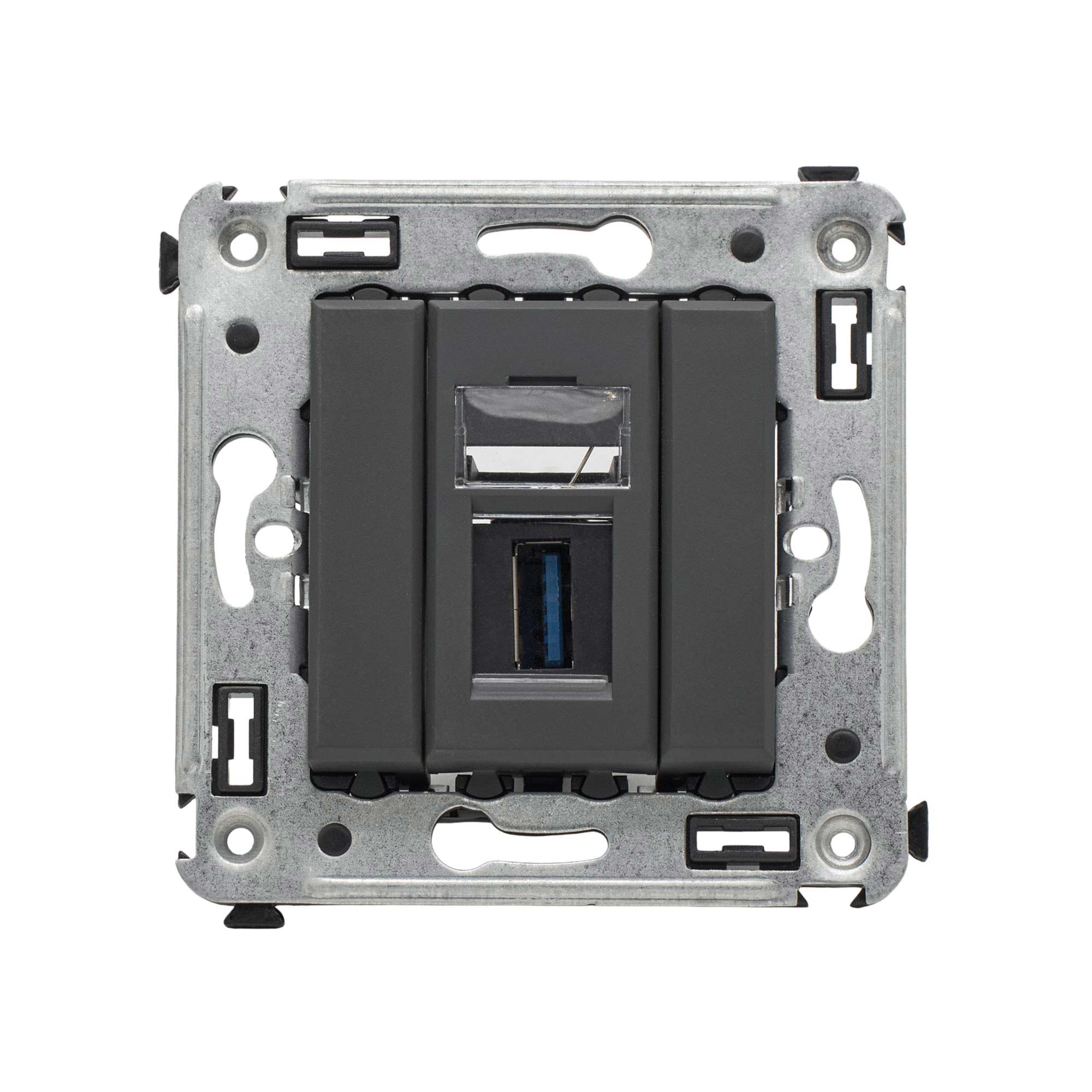 USB 3.0 розетка одинарная в стену, тип А-А, Avanti, черный матовый