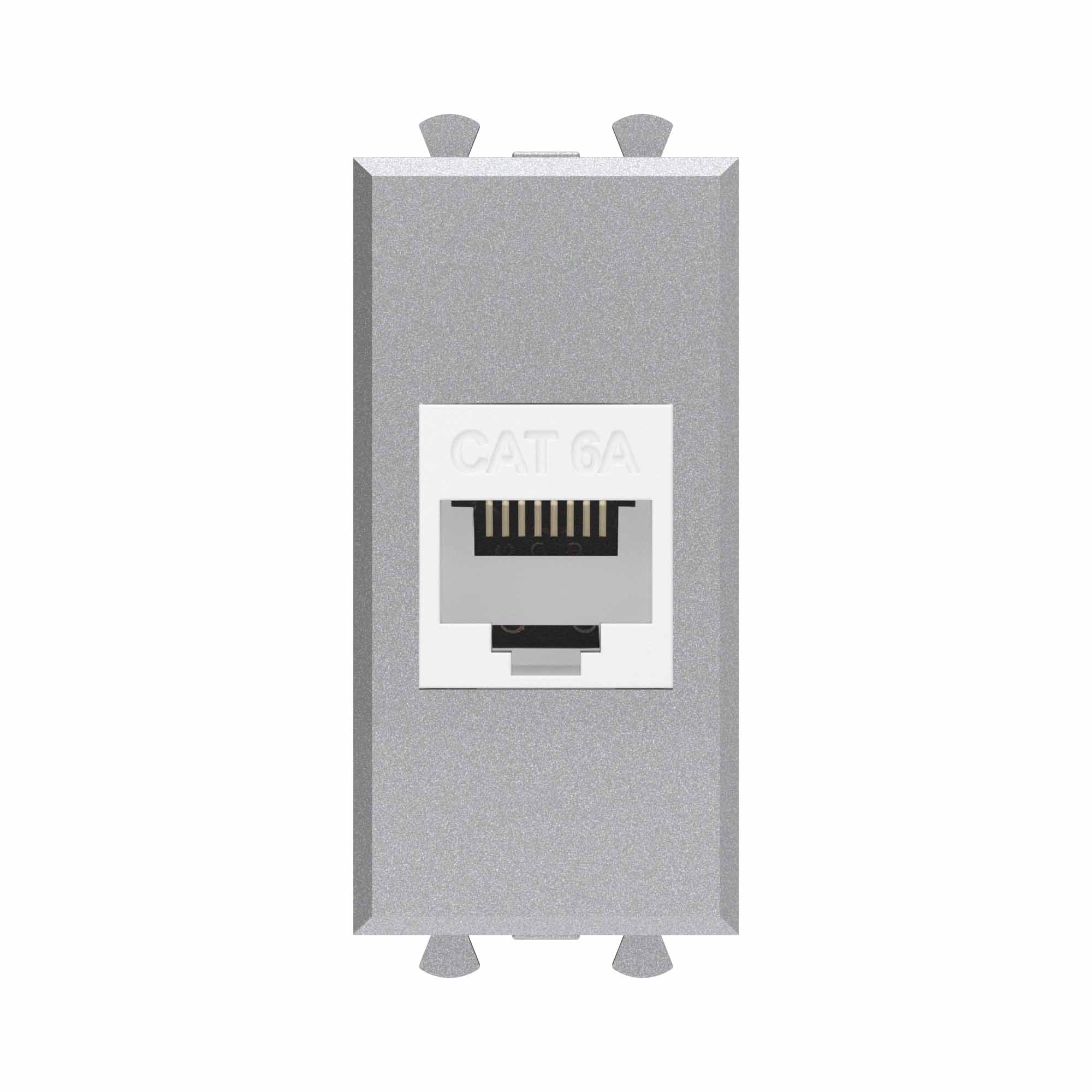 Компьютерная розетка RJ-45 без шторки модульная, кат.6А, Avanti, закаленная сталь, 1 модуль