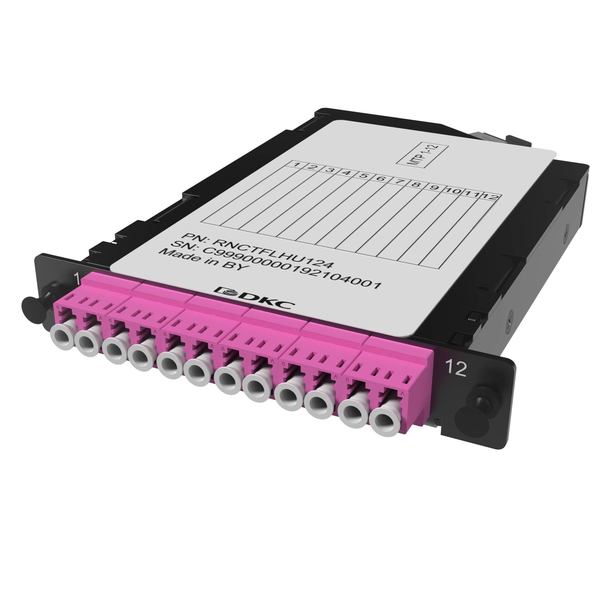 Претерминированная кассета 12ОВ 50/125 OM4, 1xMTP(12)f/6xLC двухволоконный (Duplex), 1/2 HU