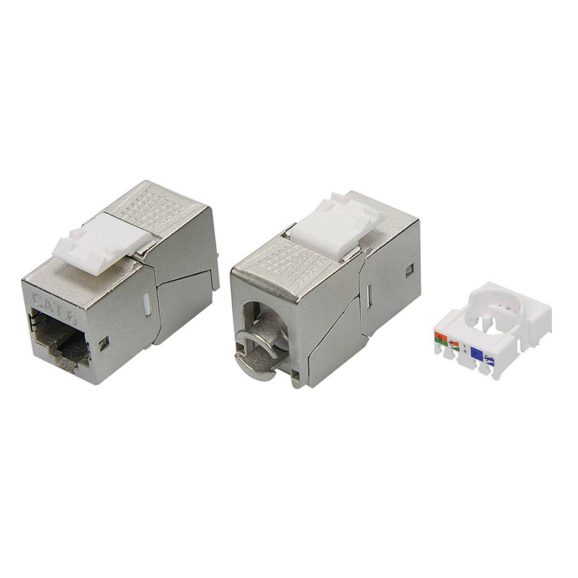 Модуль Кейстоун (Keystone) RJ45 CAT 6 экранированный (STP), 180 градусов, Toolless, серебристый