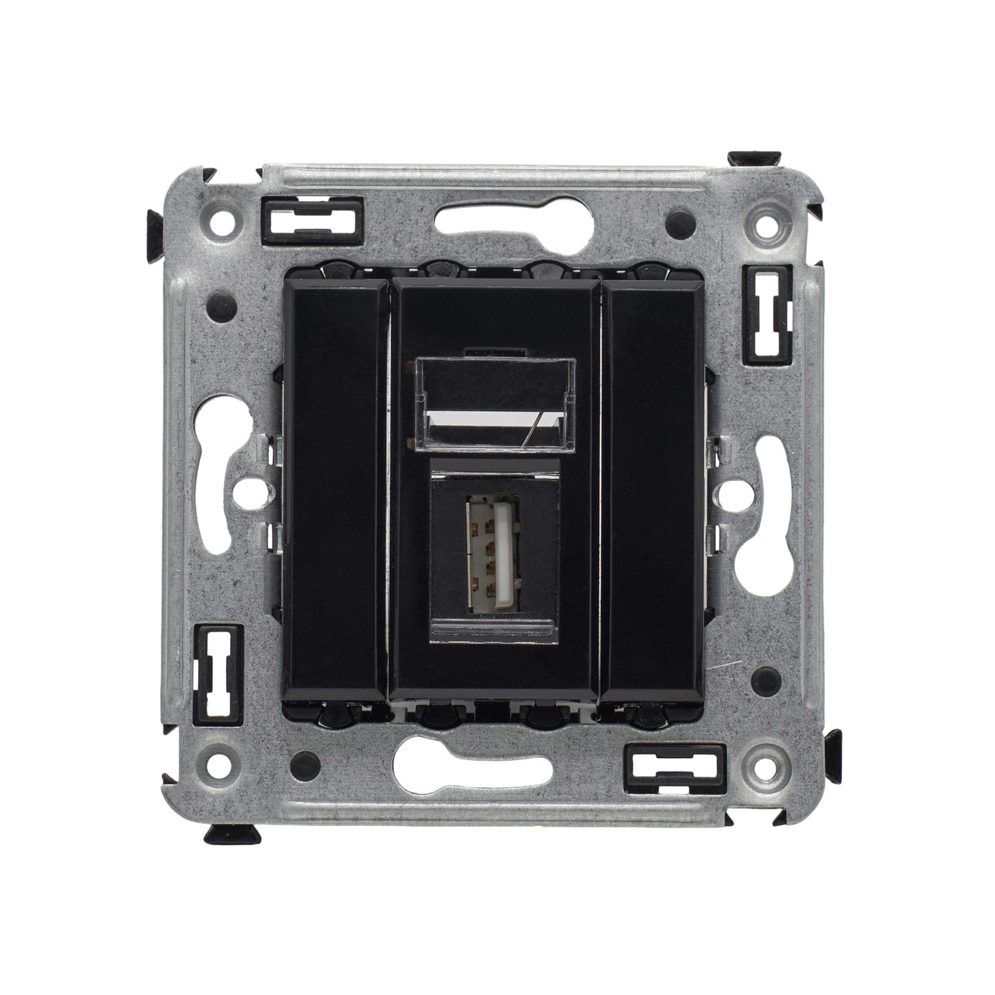 USB 2.0 розетка одинарная в стену, тип А-А, Avanti, черный квадрат