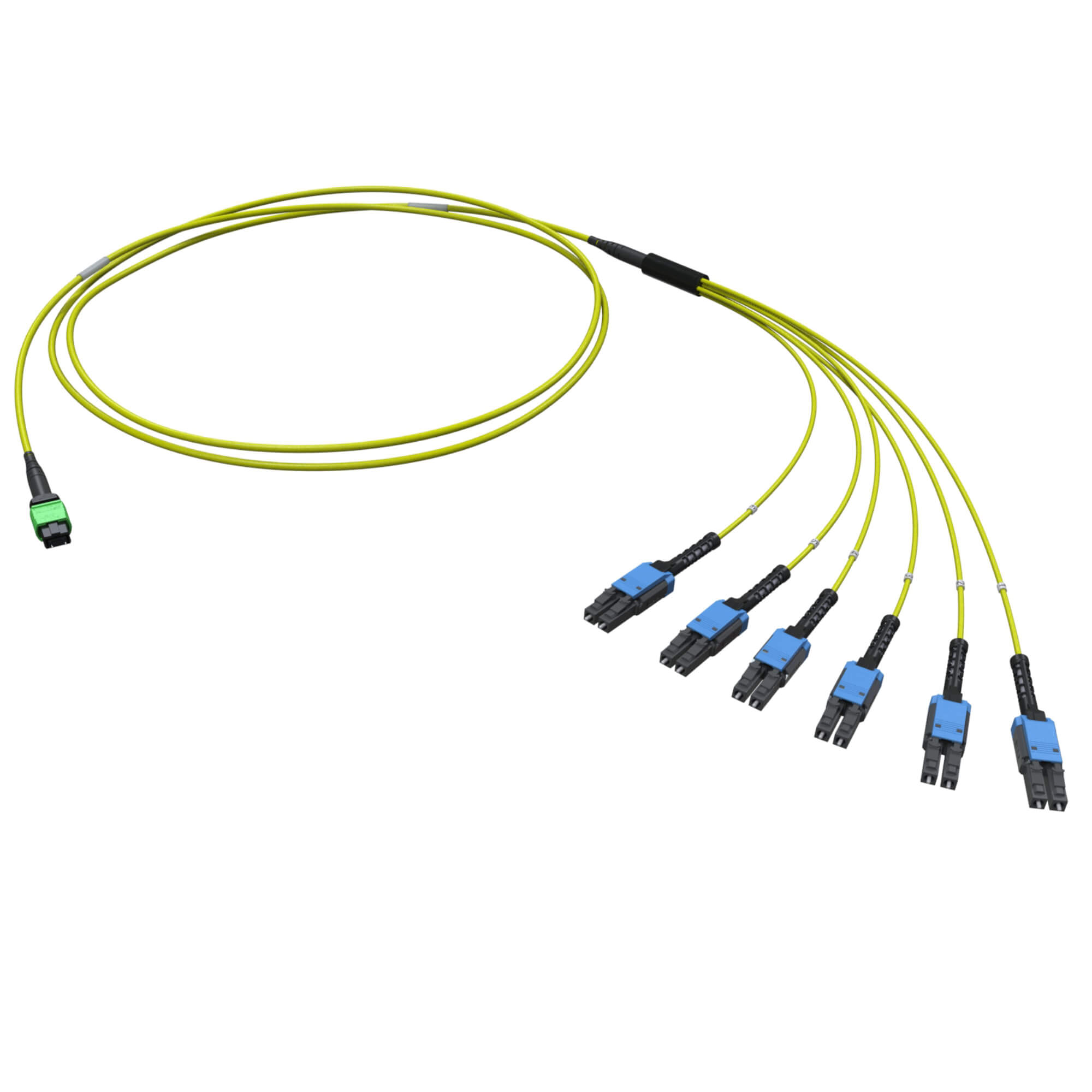 Оптическая разветвительная сборка 12ОВ 9/125 OS2, 1xMTP PRO(12)/6хLC-UPC двухволоконный (Duplex) Uniboot, тип полярности - прямая (Tx-->Rx), 1м (предустановленная конфигурация: MTP Male , тип полярности - прямая (Tx-->Rx)