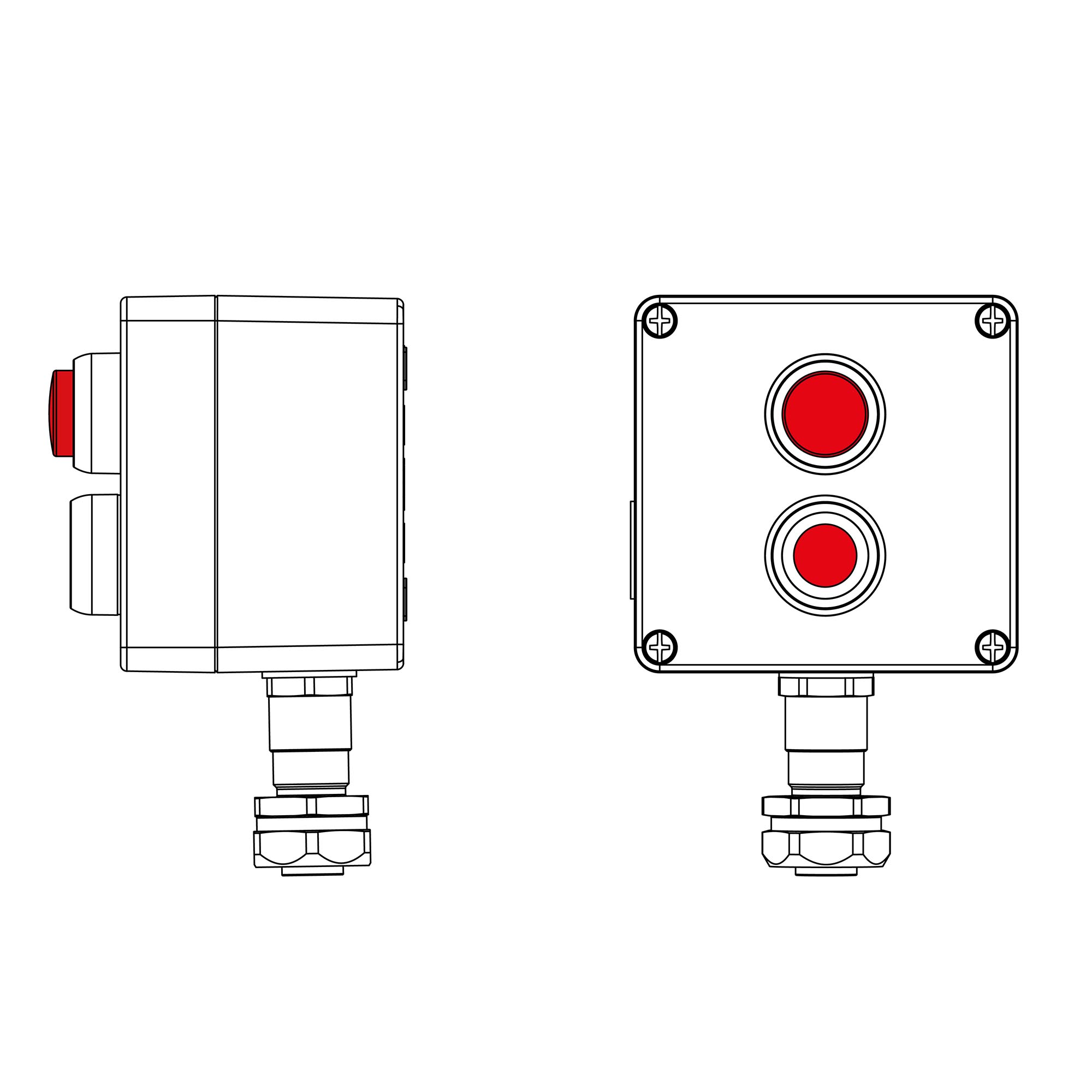Взрывозащищенный пост управления из алюминия CPE-A-12-(1xP1R(11)-1xLR(250))-1xKAEPM2MHK-20(C)1Ex d e IIC Т5 Gb / Ex tb IIIC T95°C Db IP66