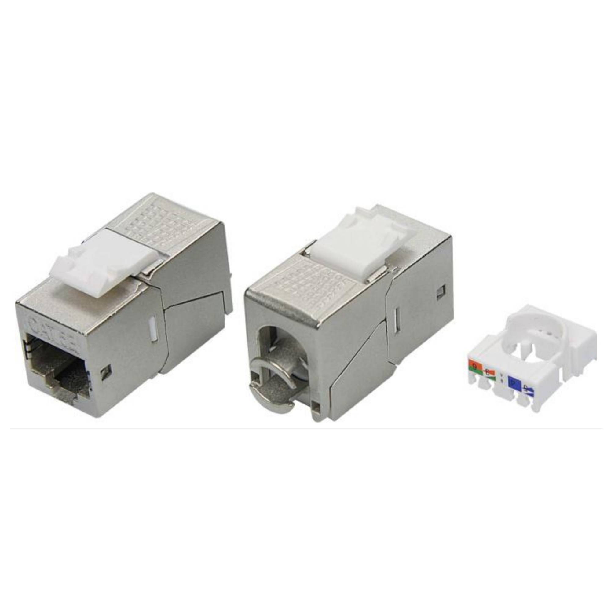 Модуль Кейстоун (Keystone) RJ45 CAT 5E экранированный (STP), 180 градусов, Toolless, серебристый