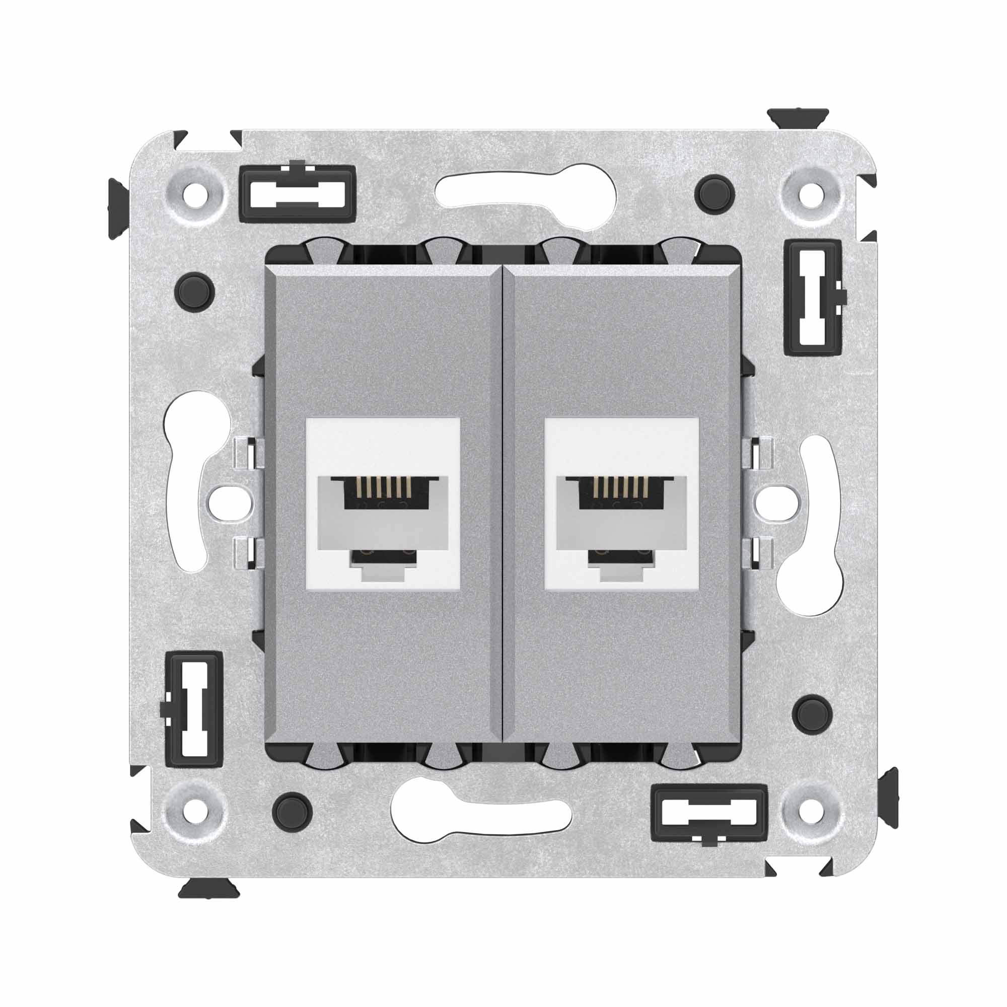 Телефонная розетка RJ-12 без шторки в стену двойная, Avanti, закаленная сталь