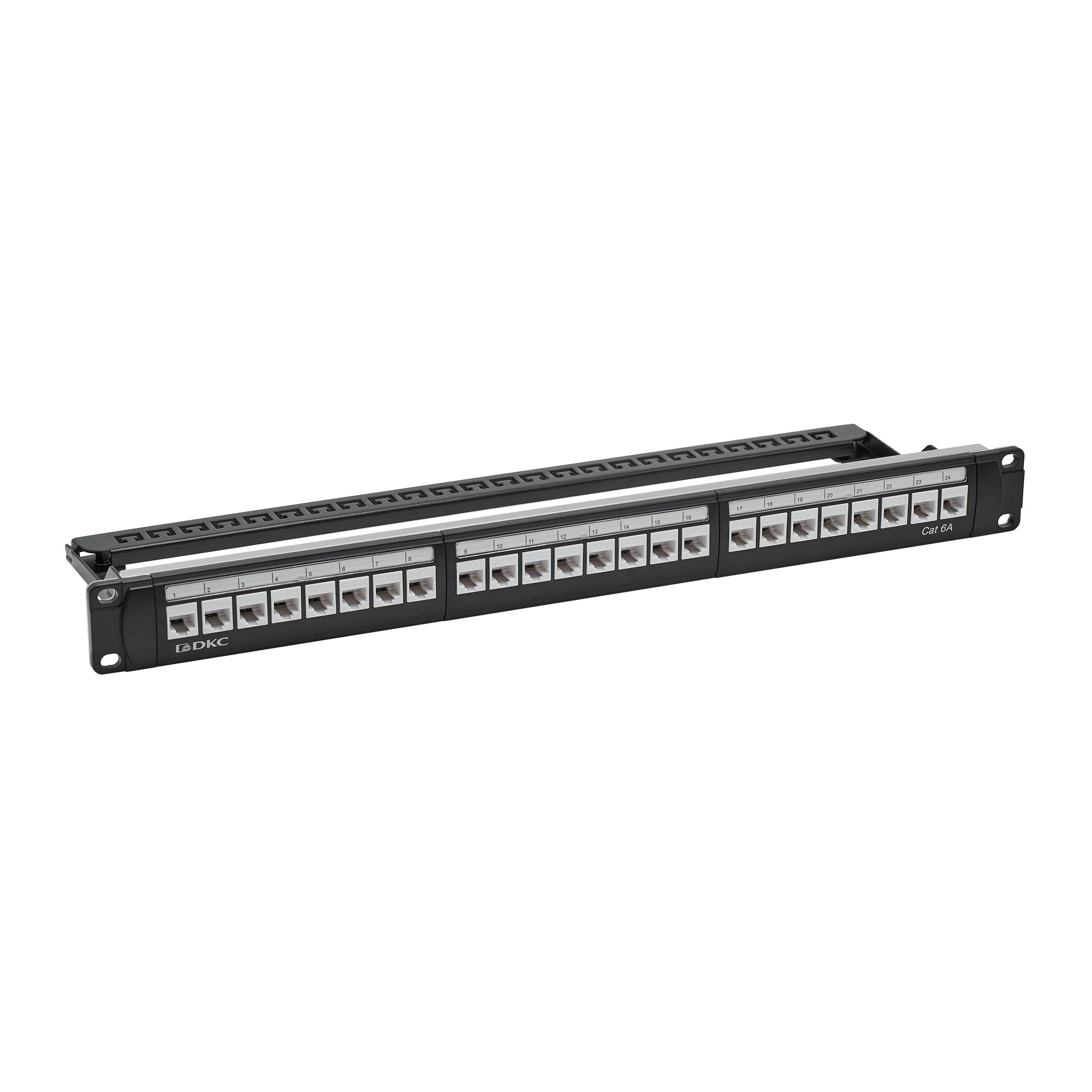 Патч-панель модульная 19", 1U, CAT6А, 24 модуля RJ45 Кейстоун(Keystone), неэкранированная