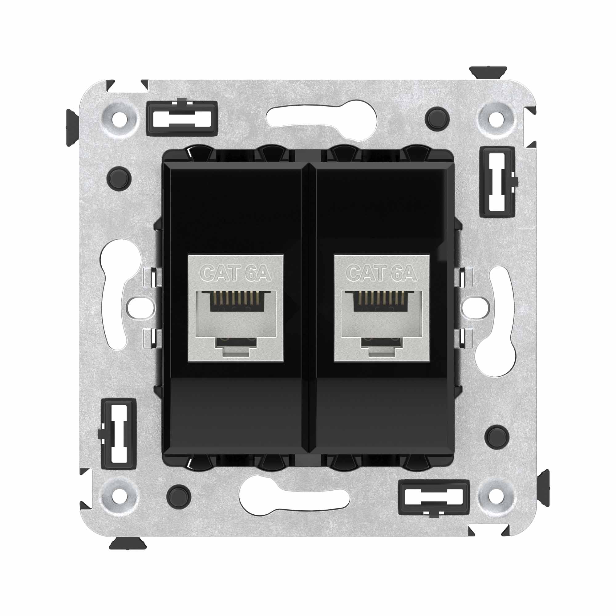 Компьютерная розетка RJ-45 без шторки в стену, кат.6А двойная экранированная, Avanti, черный квадрат