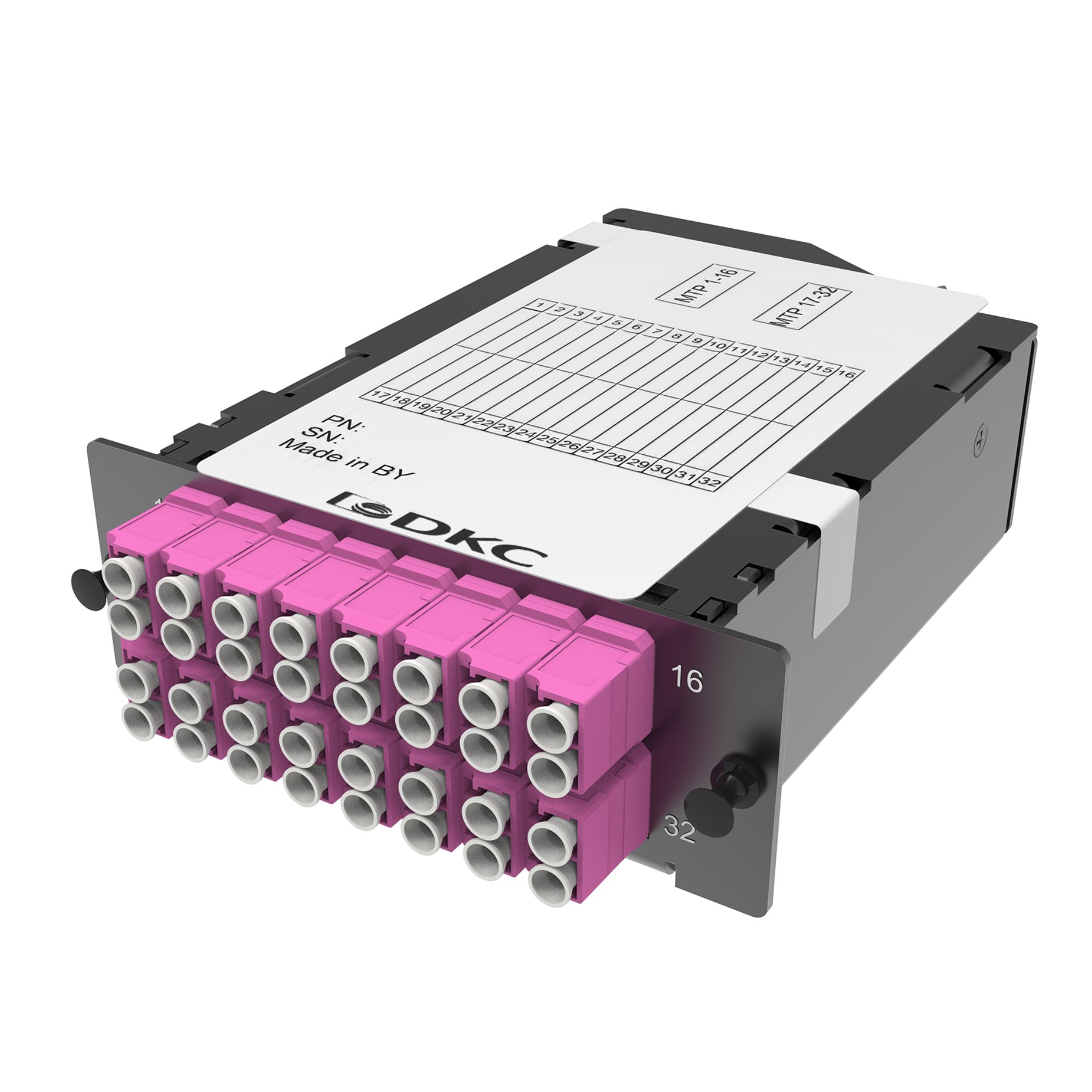 Претерминированная кассета 32 ОВ, OM4, 2xMTP(16)f/16xLC двухволоконный (Duplex), 1 HU