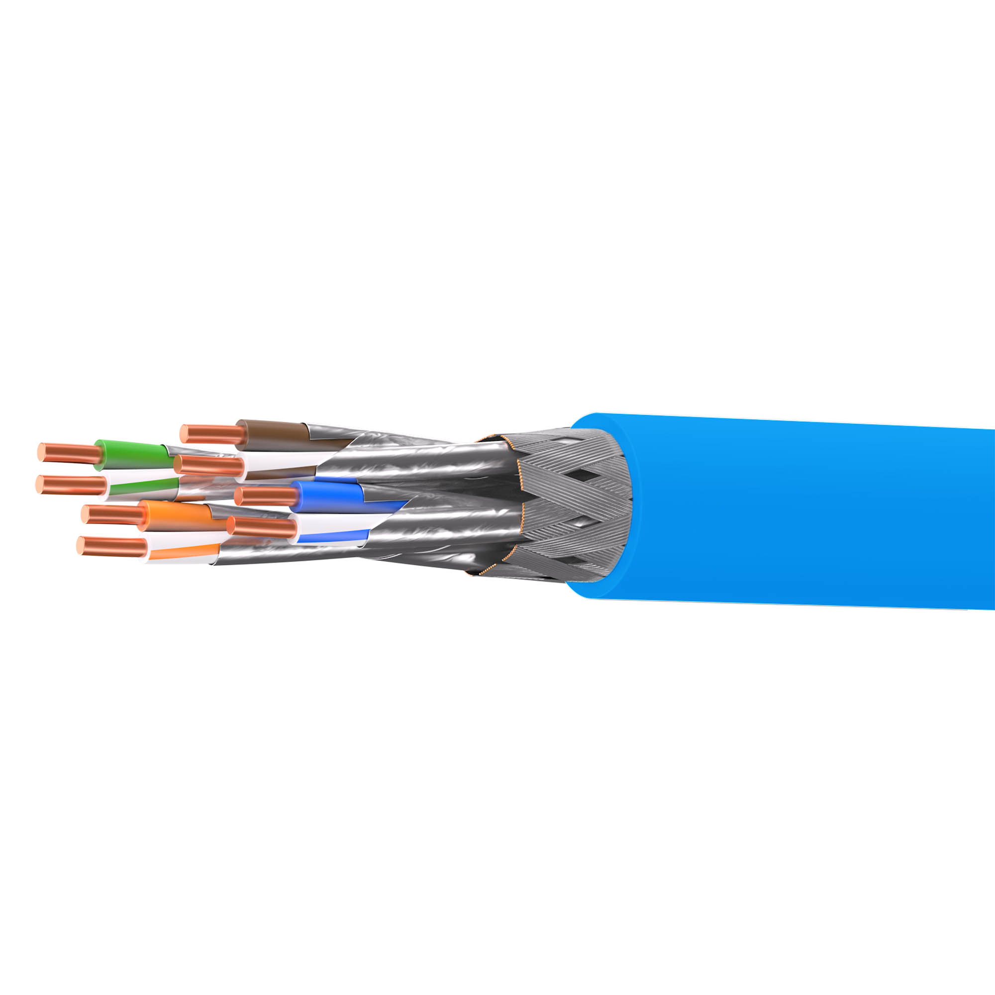 Кабель витая пара кат. 6А экранированный S/FTP, 4 пары, нг(А)-HF, цвет внешней оболочки синий, бухта 500 м