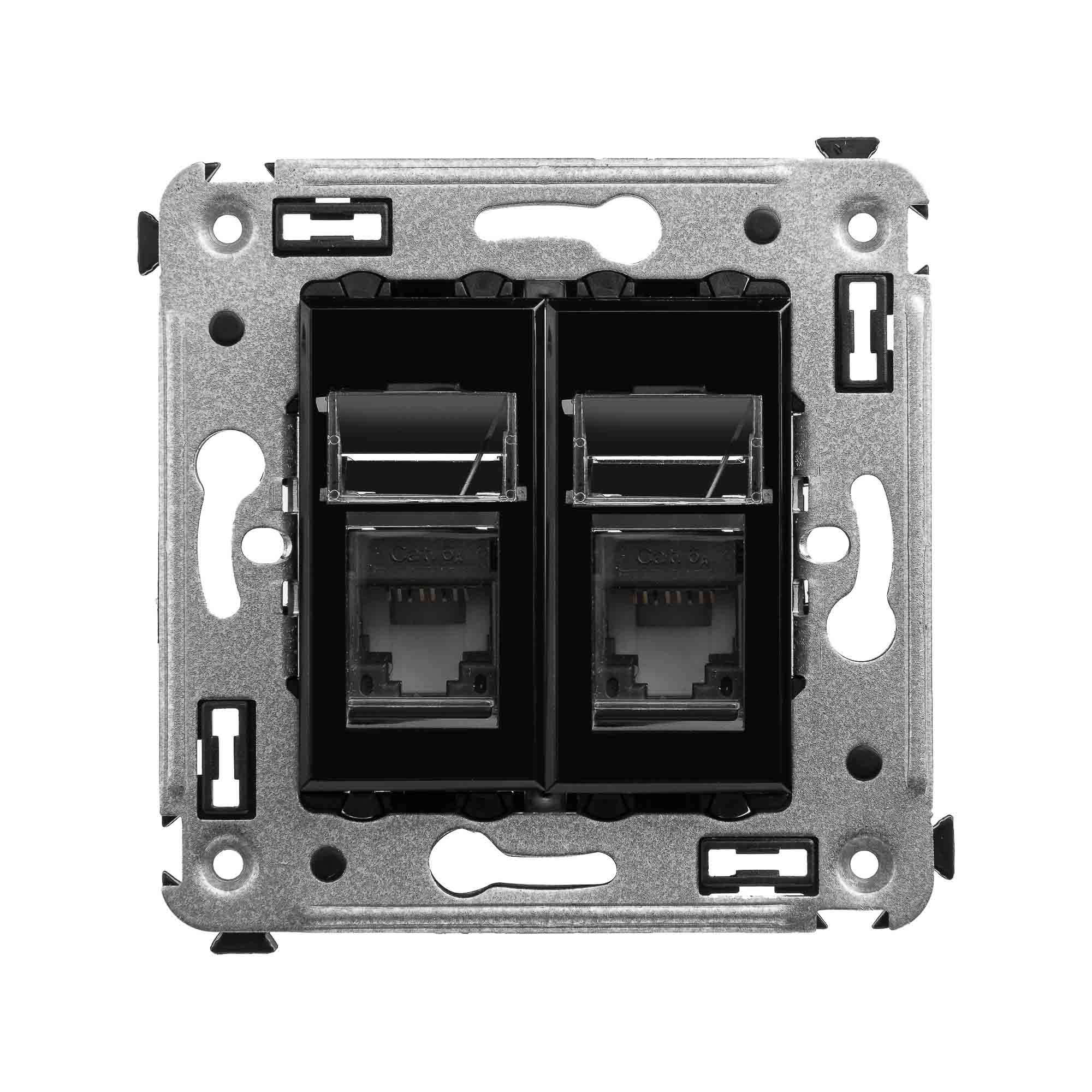 Компьютерная розетка RJ-45 в стену, кат.6А двойная, Avanti, черный квадрат