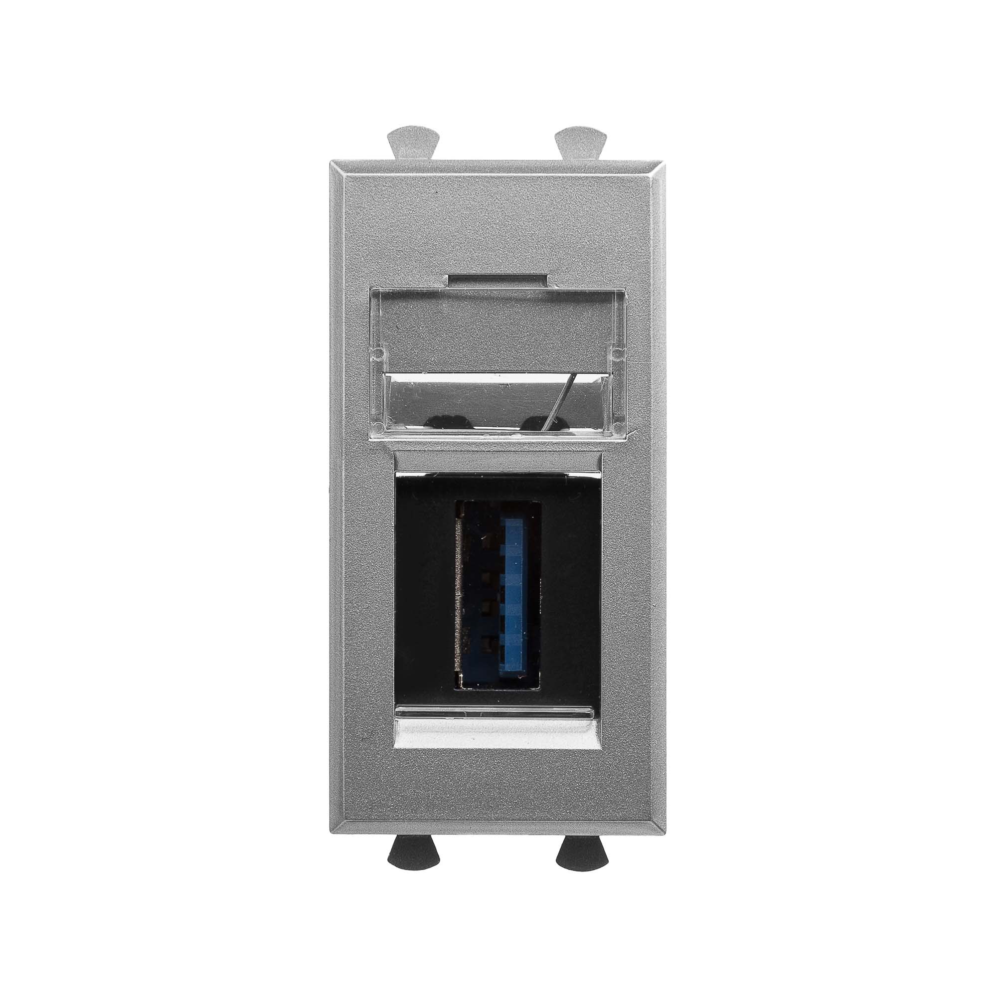 USB 3.0 розетка модульная, тип А-А, Avanti, закаленная сталь, 1 модуль