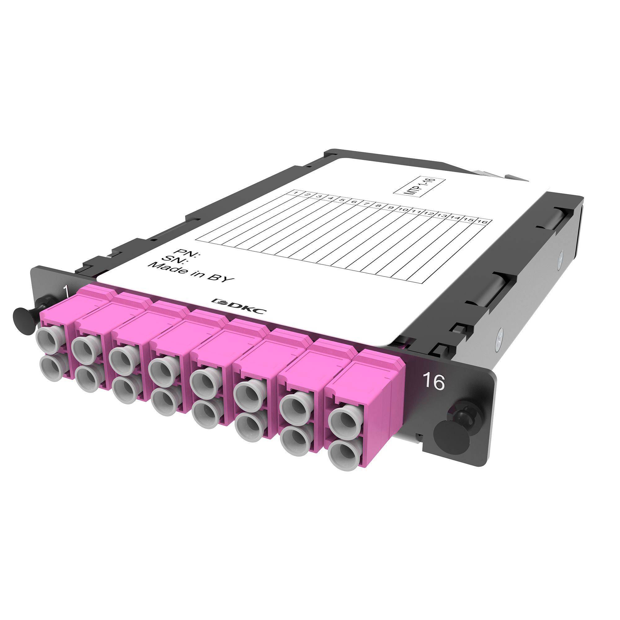 Претерминированная кассета 16 ОВ, OM4, 1xMTP(16)f 8? APС/8xLC двухволоконный (Duplex),1/2HU