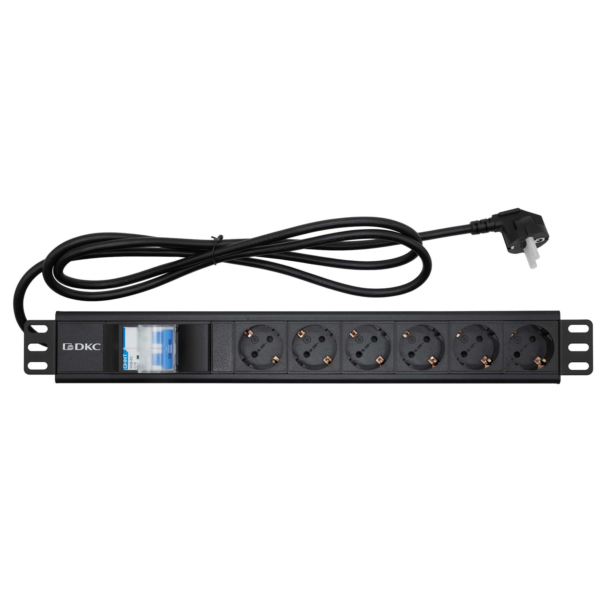 Блок распределения питания (PDU) 19" 16A с автоматом 2P, Вых:6 Schuko, Вх:Schuko