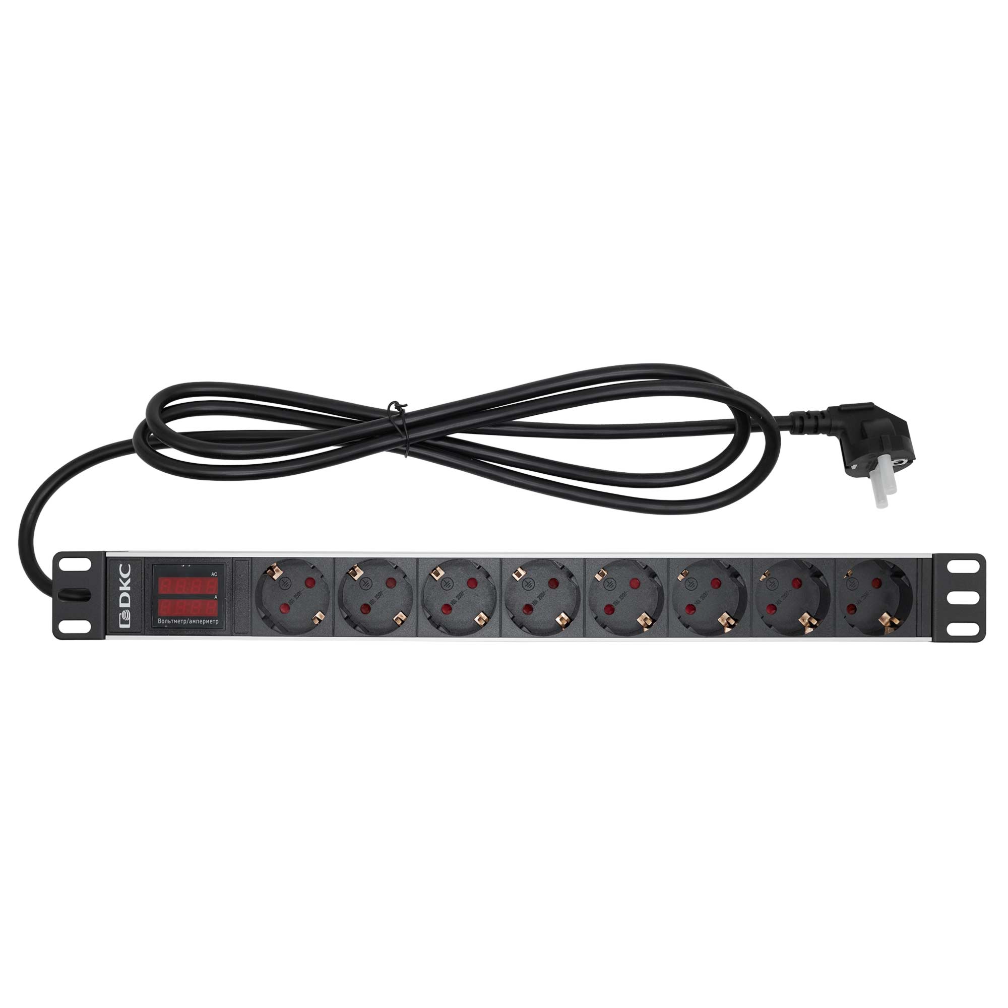 Блок распределения питания (PDU) 19" 16A с индикацией, Вых:8 Schuko, Вх:Schuko