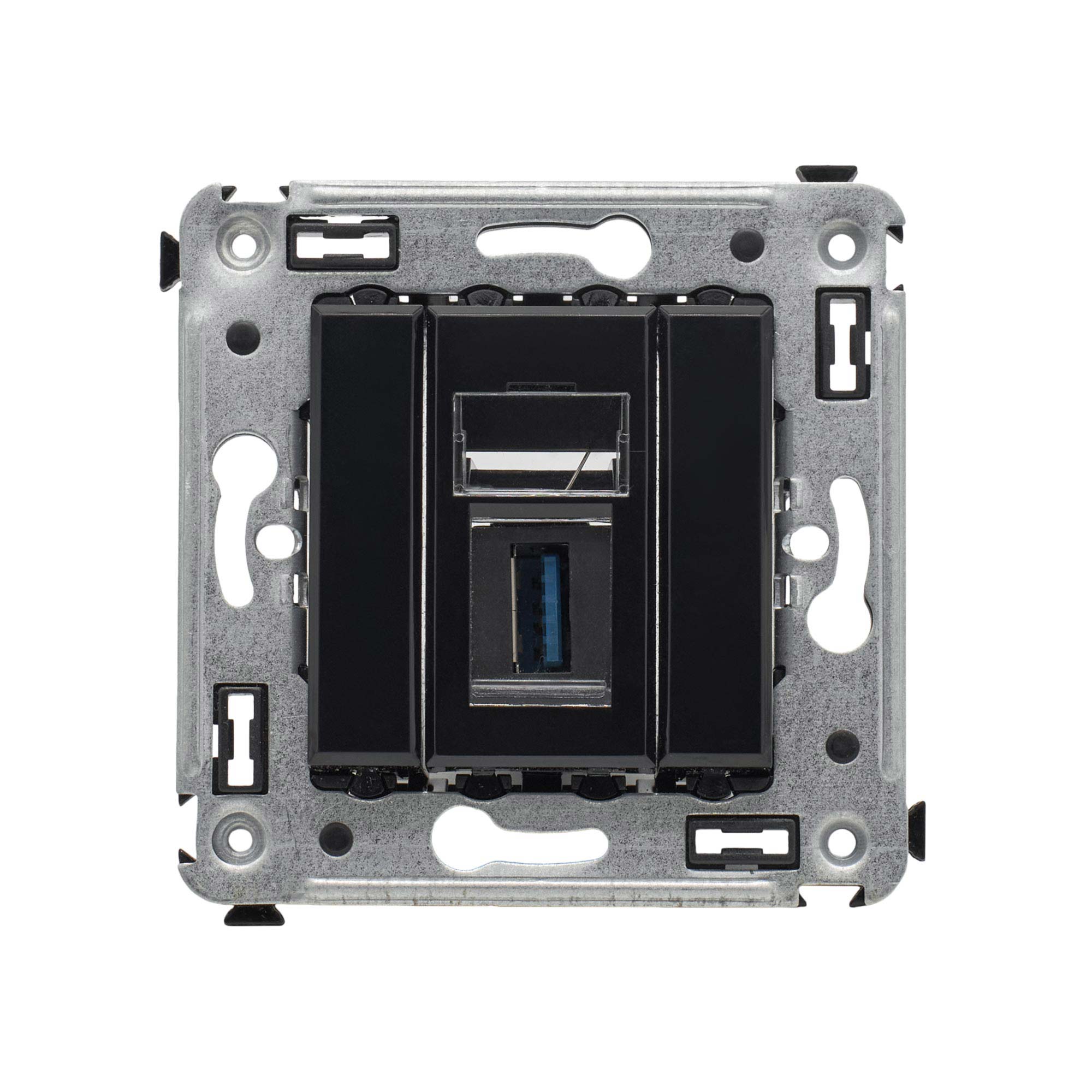 USB 3.0 розетка одинарная в стену, тип А-А, Avanti, черный квадрат