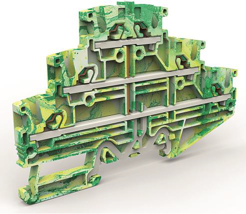 Трехуровневая клемма на 2,5 кв.мм с заземлением (замена на VPR-2.5-3L-PE-YG)