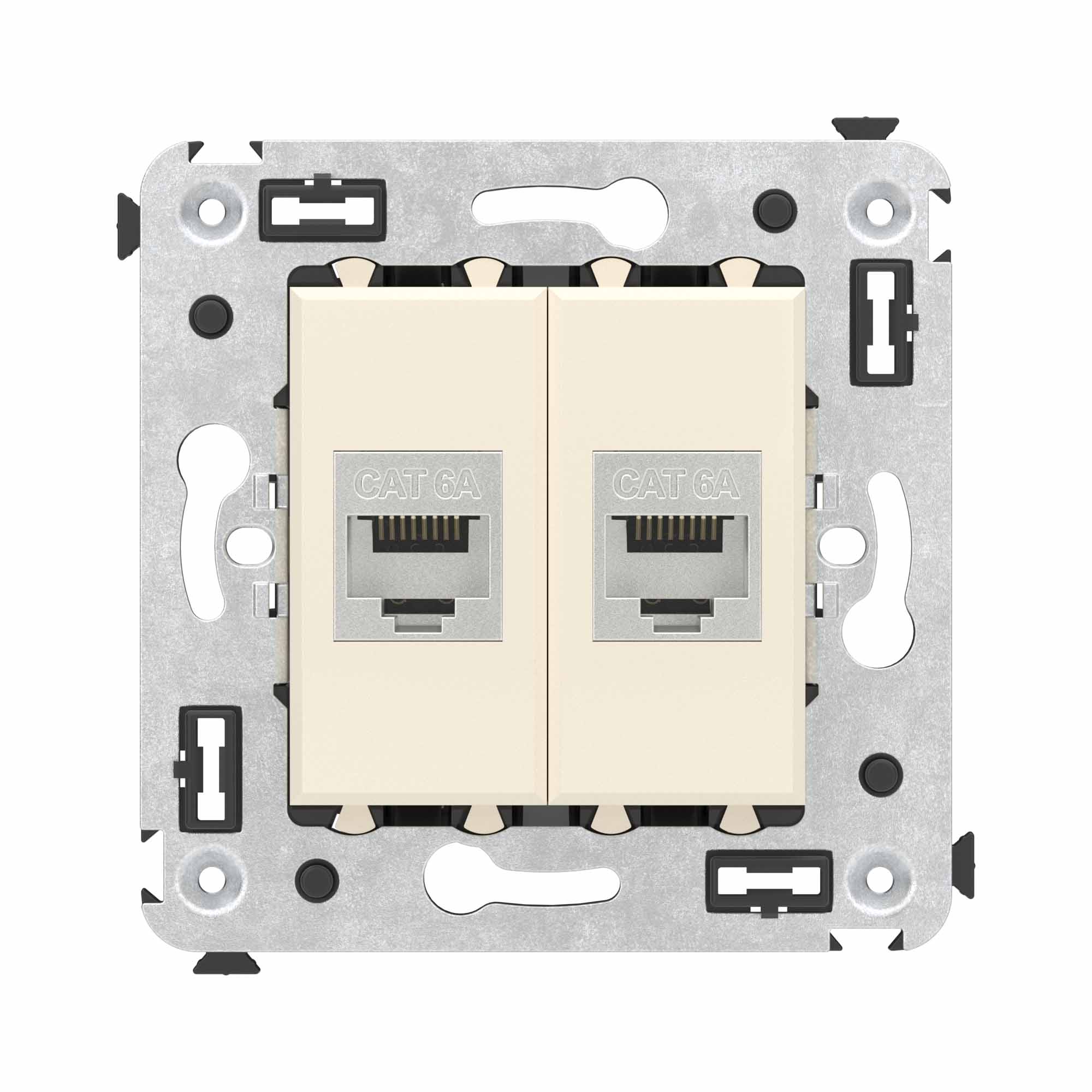 Компьютерная розетка RJ-45 без шторки в стену, кат.6А двойная экранированная, Avanti, ванильная дымка