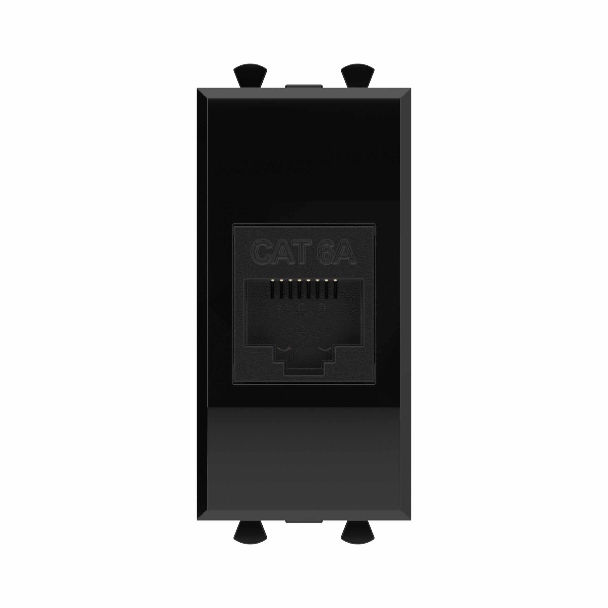 Компьютерная розетка RJ-45 без шторки модульная, кат.6А, Avanti, черный квадрат, 1 модуль