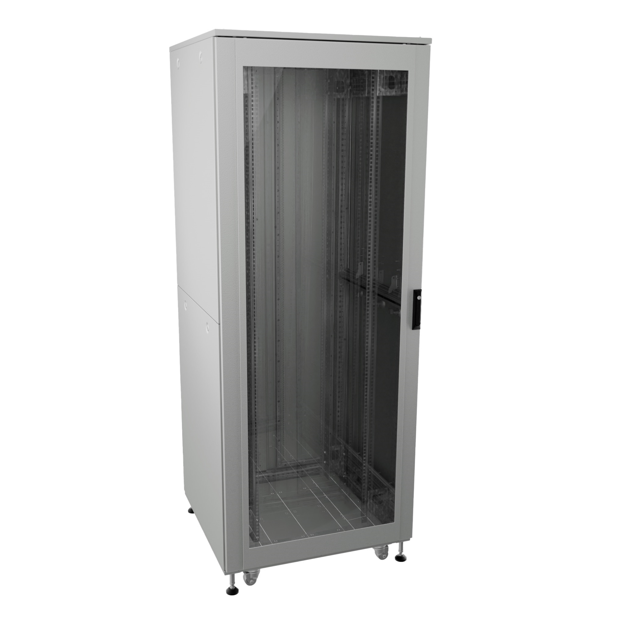 Шкаф ДКС телекоммуникационный, Серия Т, напольный, разобранный 19", 32U 600x1000мм, крыша с вырубкой, дверь стекло и сплошная металл, одинарные боковые панели, серый RAL7035