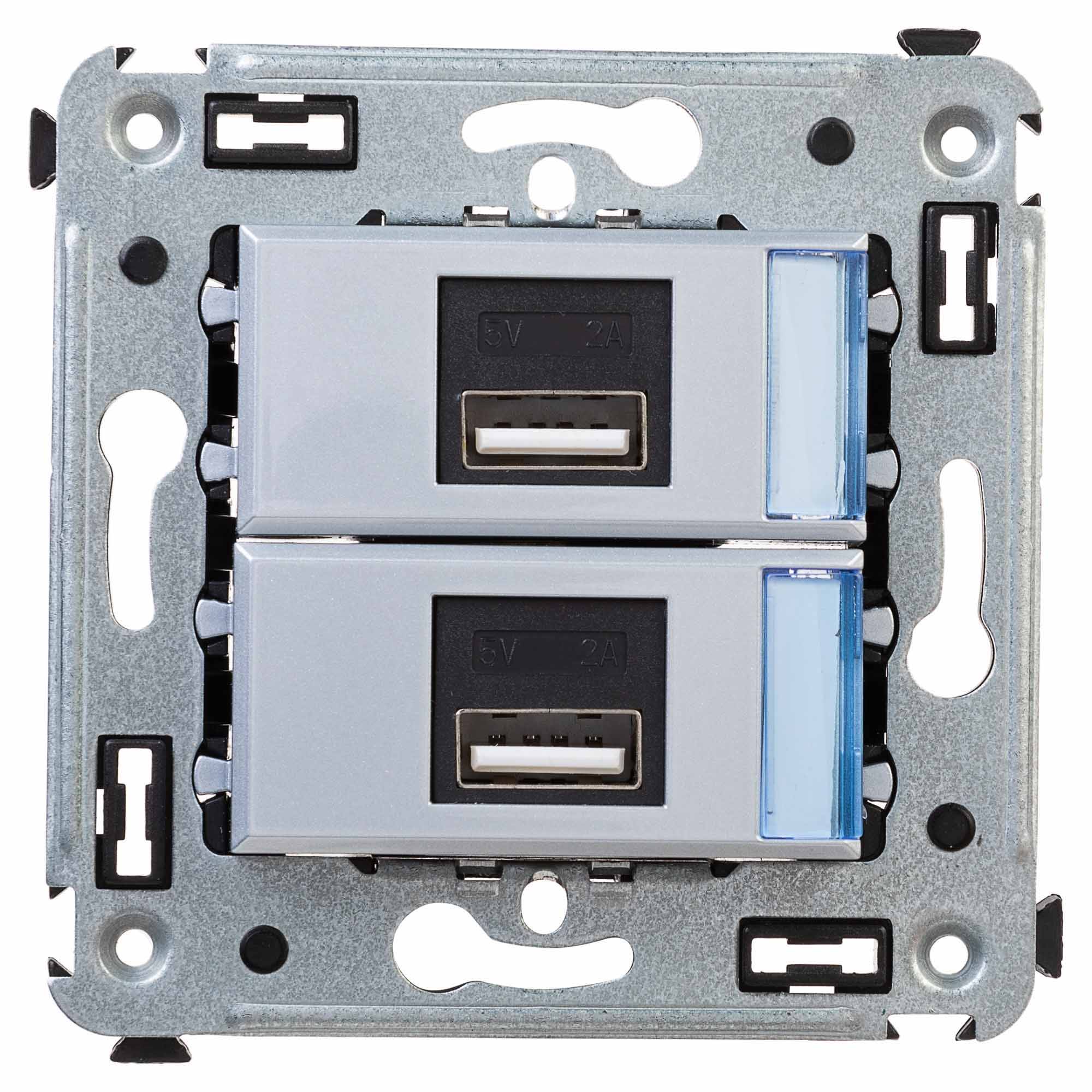 USB зарядное устройство в стену 2.1 А, Avanti, закаленная сталь