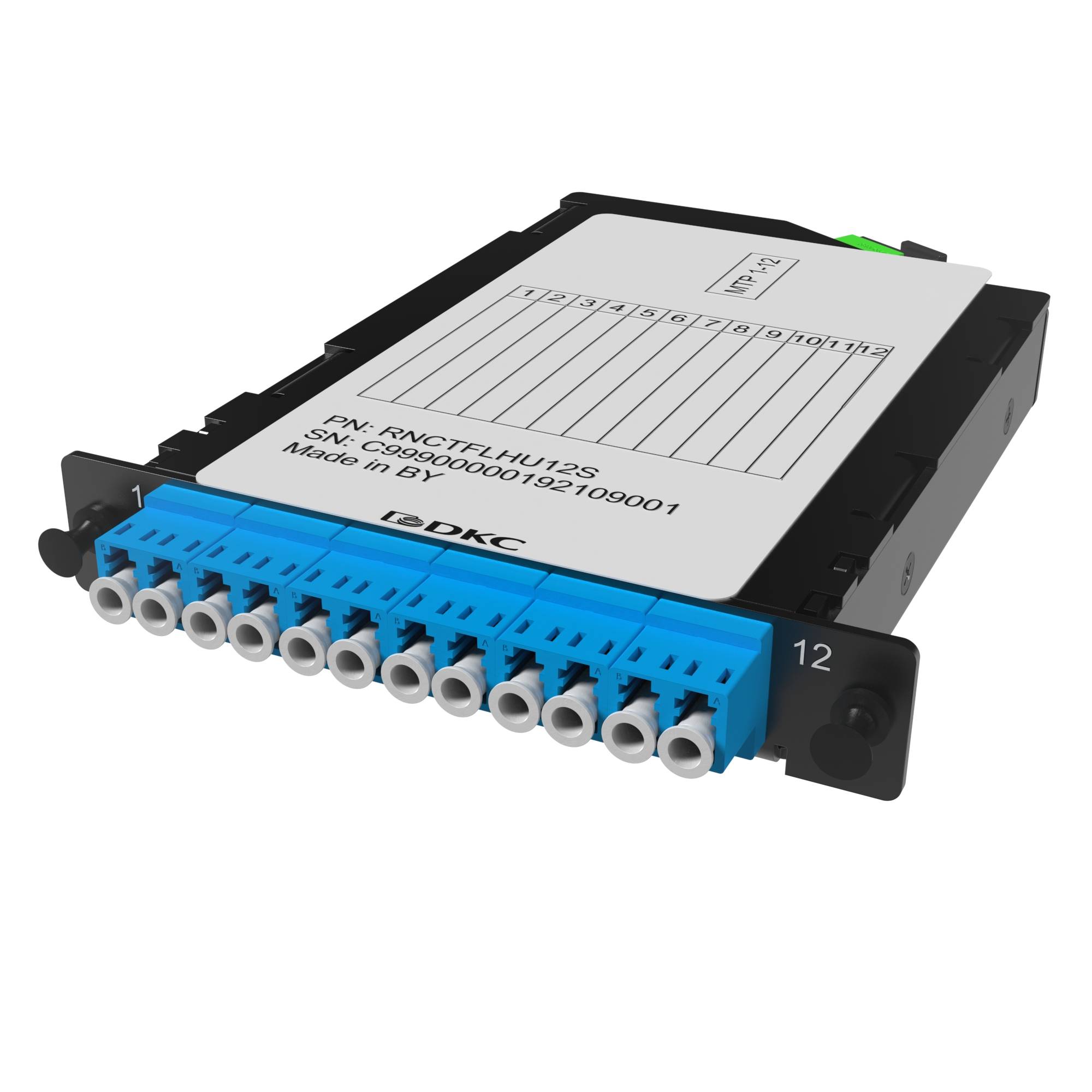 Претерминированная кассета 12ОВ 09/125 OS2, 1xMTP(12)f/6xLC-UPC двухволоконный (Duplex), 1/2 HU