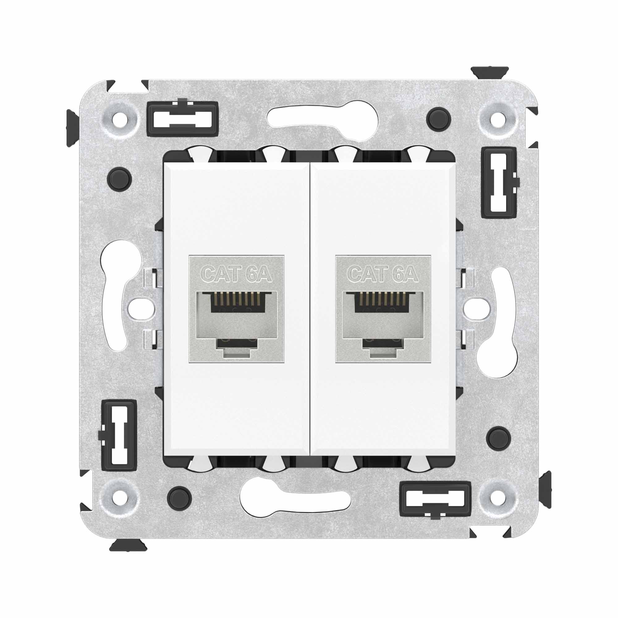 Компьютерная розетка RJ-45 без шторки в стену, кат.6A двойная экранированная, Avanti, белое облако